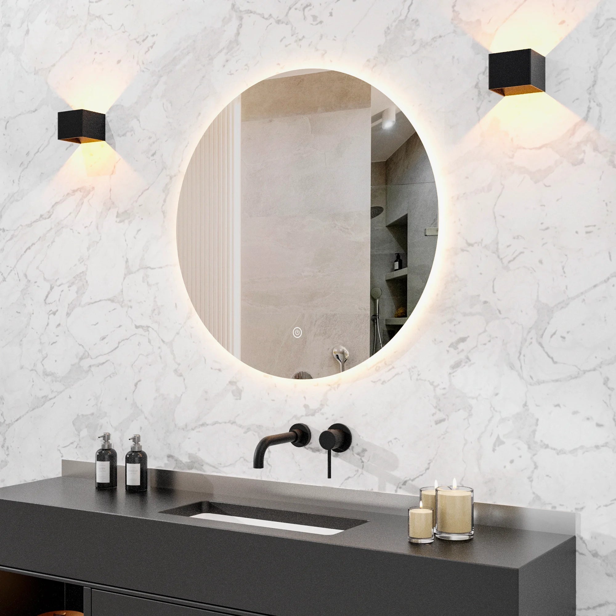 Miroir de salle de bain - 80cm - Rond - Sans cadre