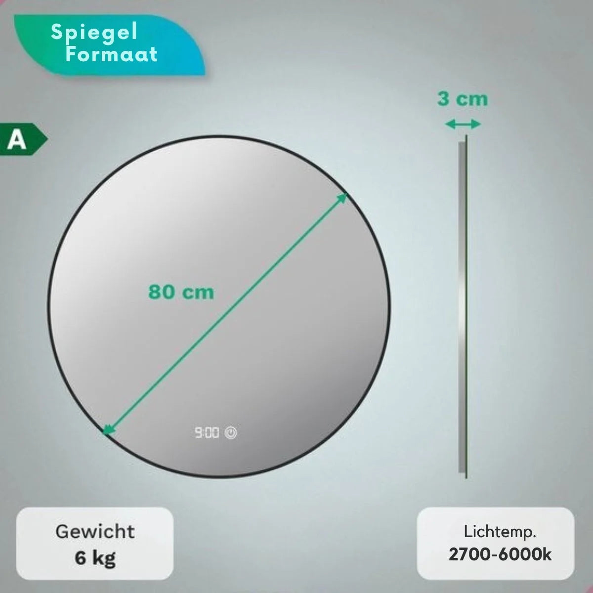 Miroir de Salle de Bain - 80cm - Cadre Noir