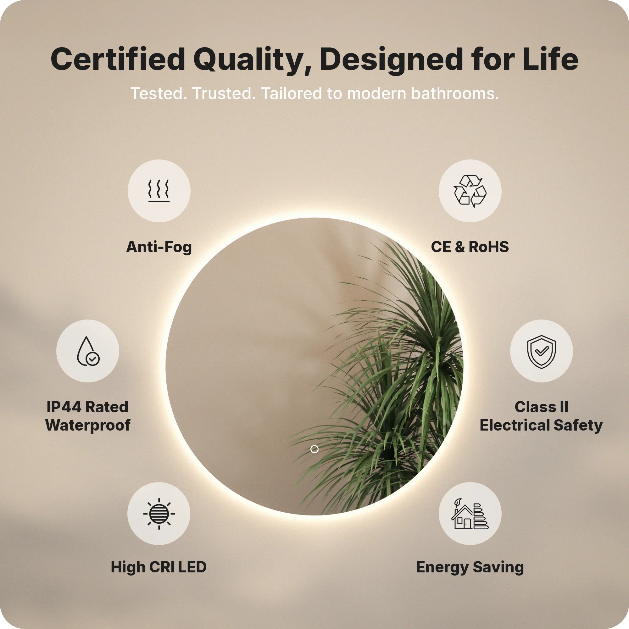 Miroir de salle de bains - 100 cm - Sans cadre