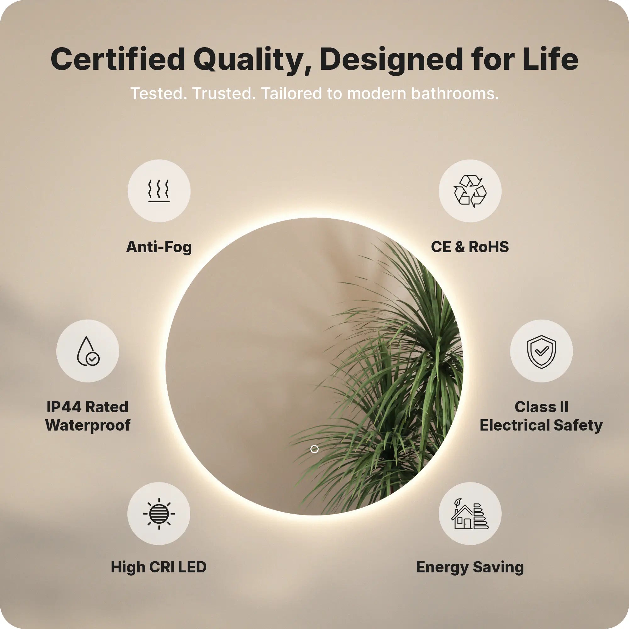 Miroir de salle de bain - 80cm - Sans cadre - Précommander