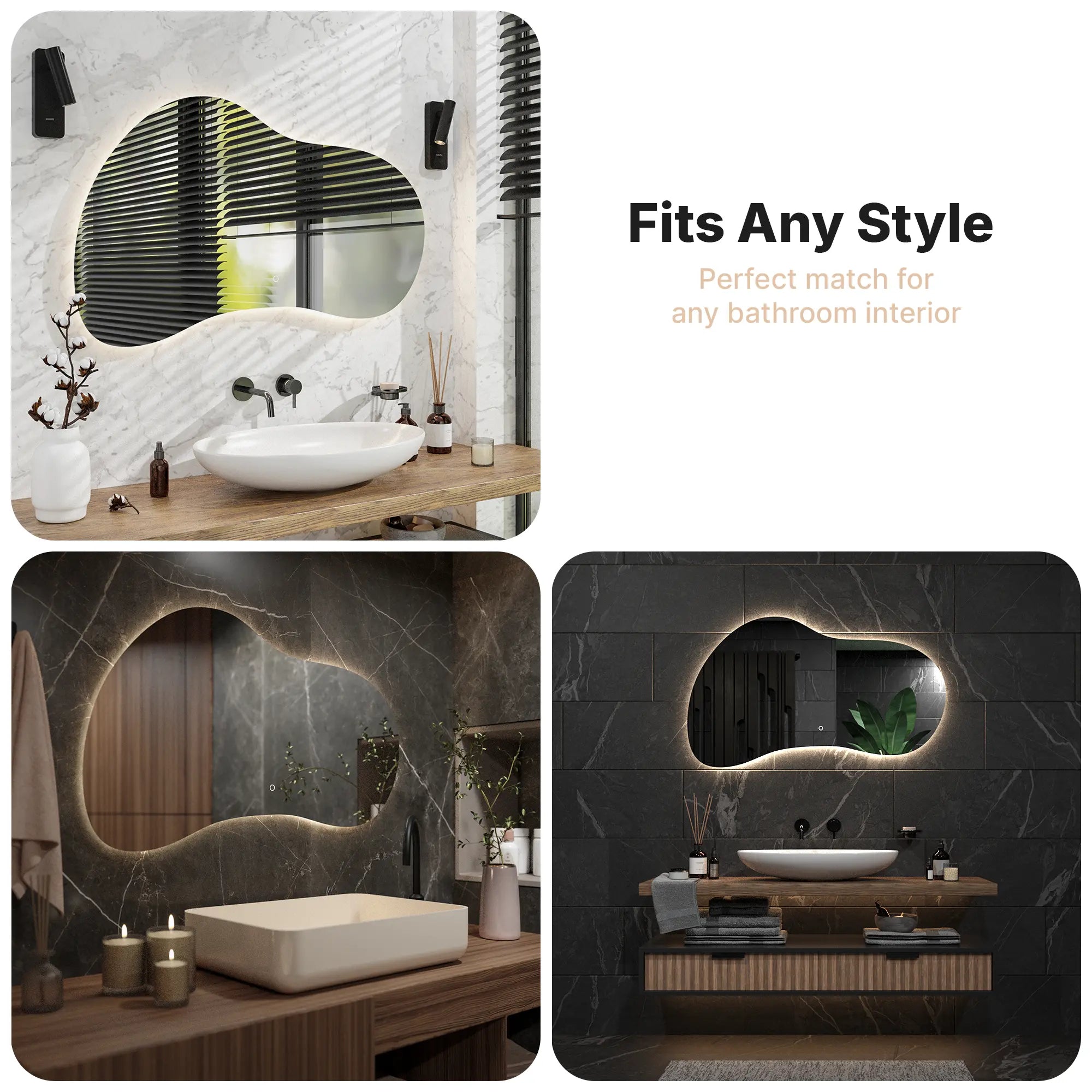 Miroir de salle de bain - 120x70 - Asymétrique - Sans cadre
