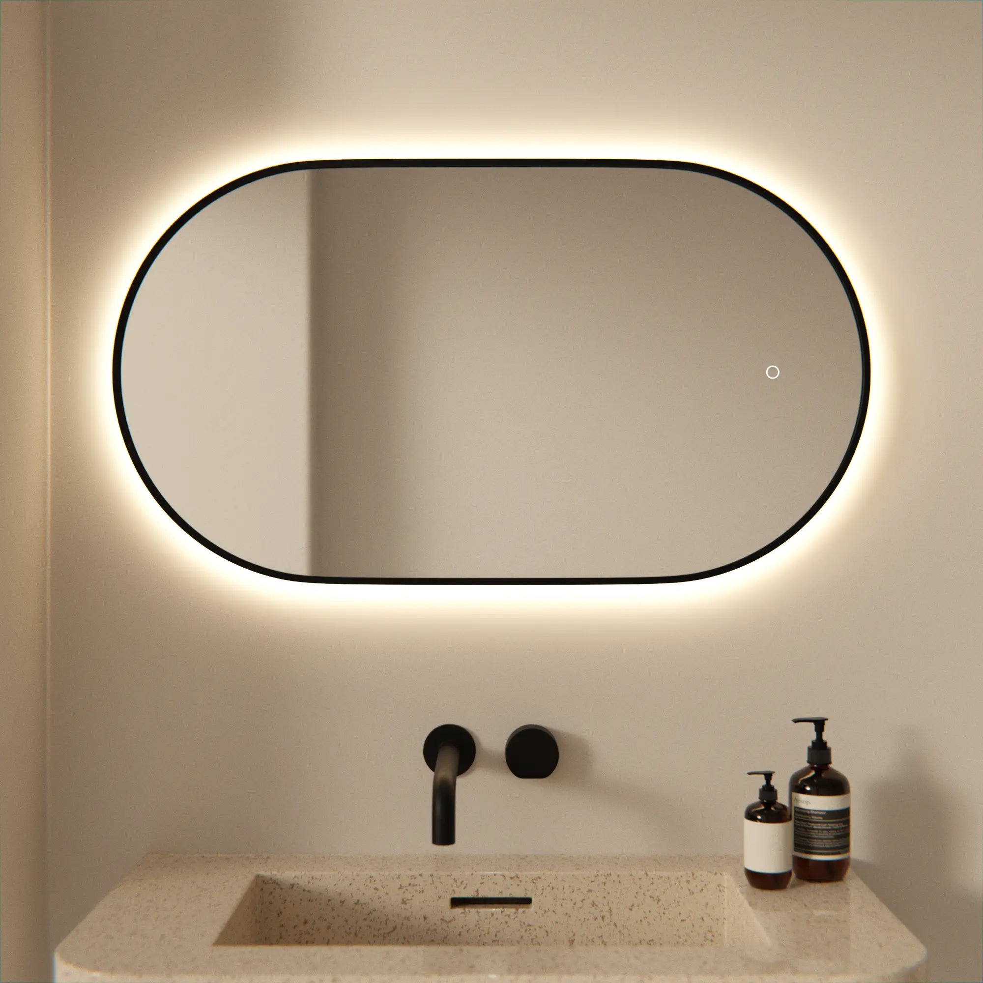 Miroir de Salle de Bain - 90x50cm - Cadre Noir