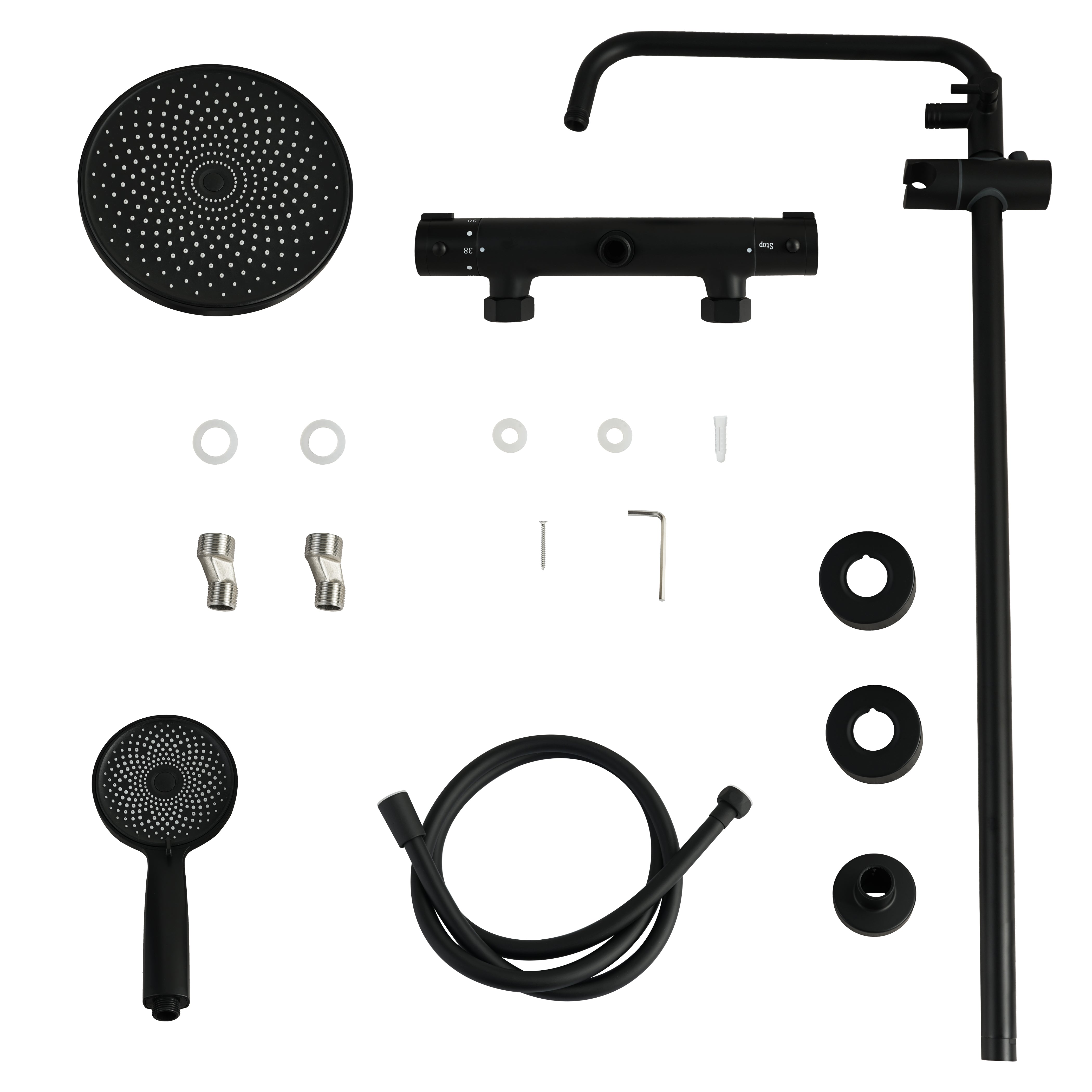 Douche de pluie Elin - Noir mat avec robinet thermostatique - 22 cm - Précommander