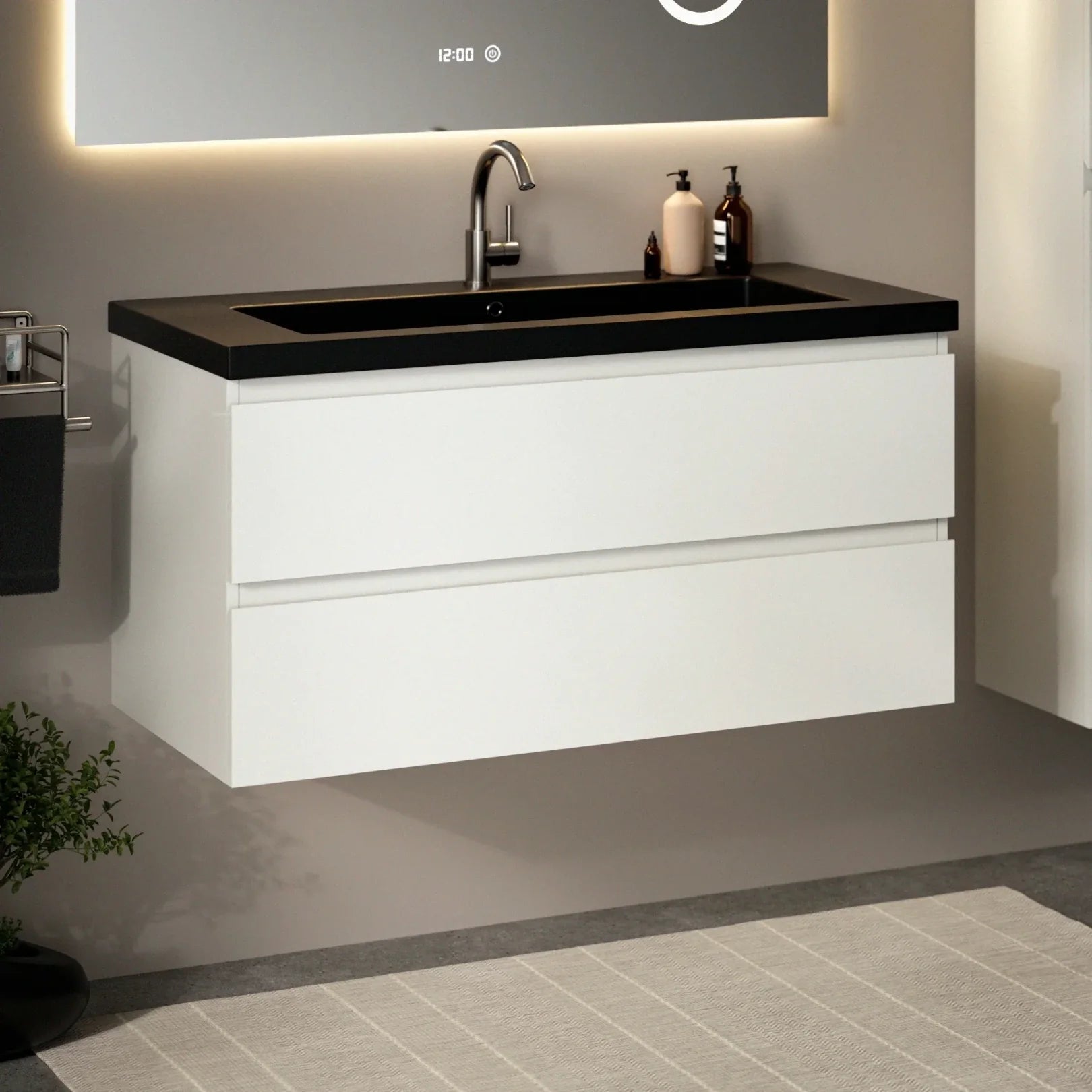 Meuble de salle de bain Sena - 100 cm - Blanc - Vasque noire