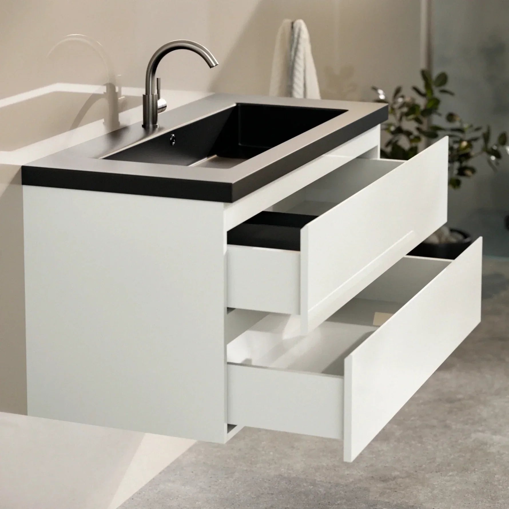 Ensemble meuble vasque Paris – 100 cm – Blanc – Lavabo Noir