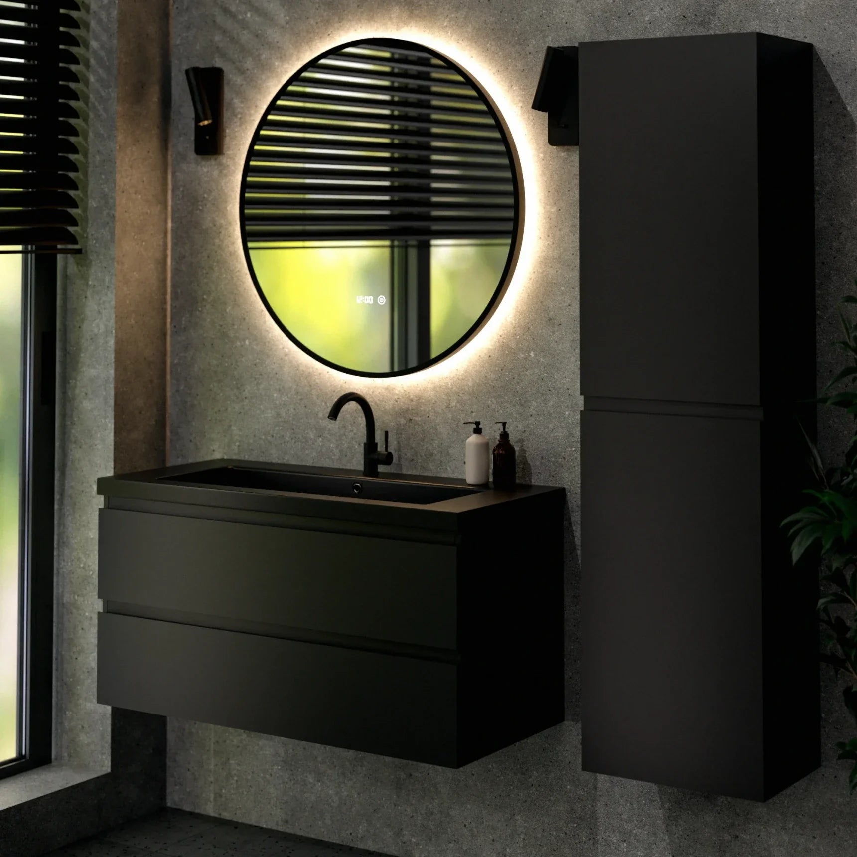 Meuble de salle de bain Sena - 100 cm - Noir mat - Vasque noire