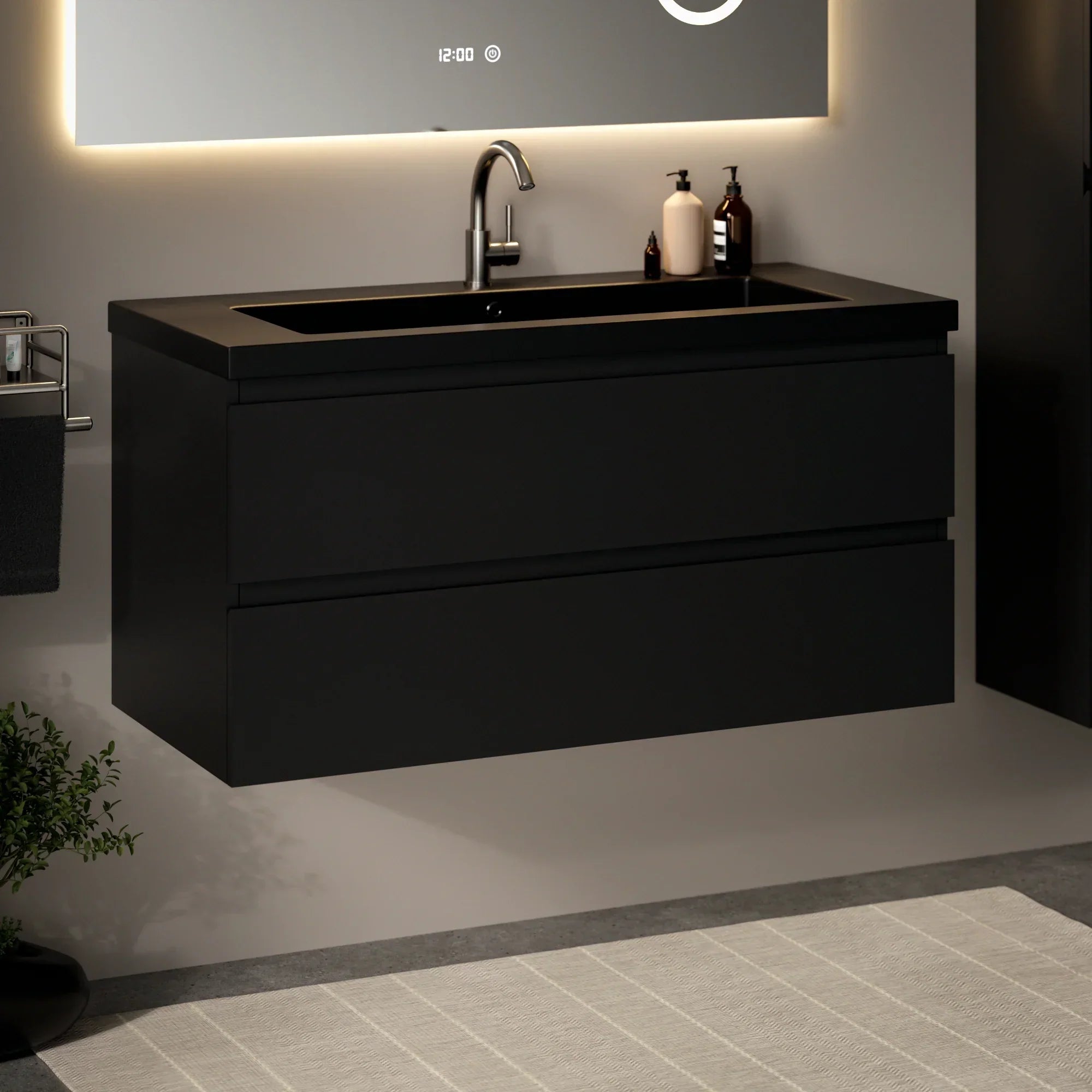 Ensemble meuble vasque Novara – 100 cm – Noir Mat – Lavabo Noir