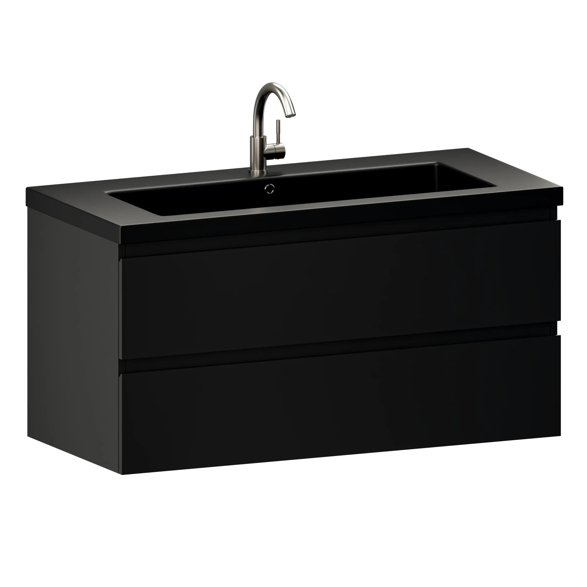 Meuble de salle de bain Sena - 100 cm - Noir mat - Vasque noire