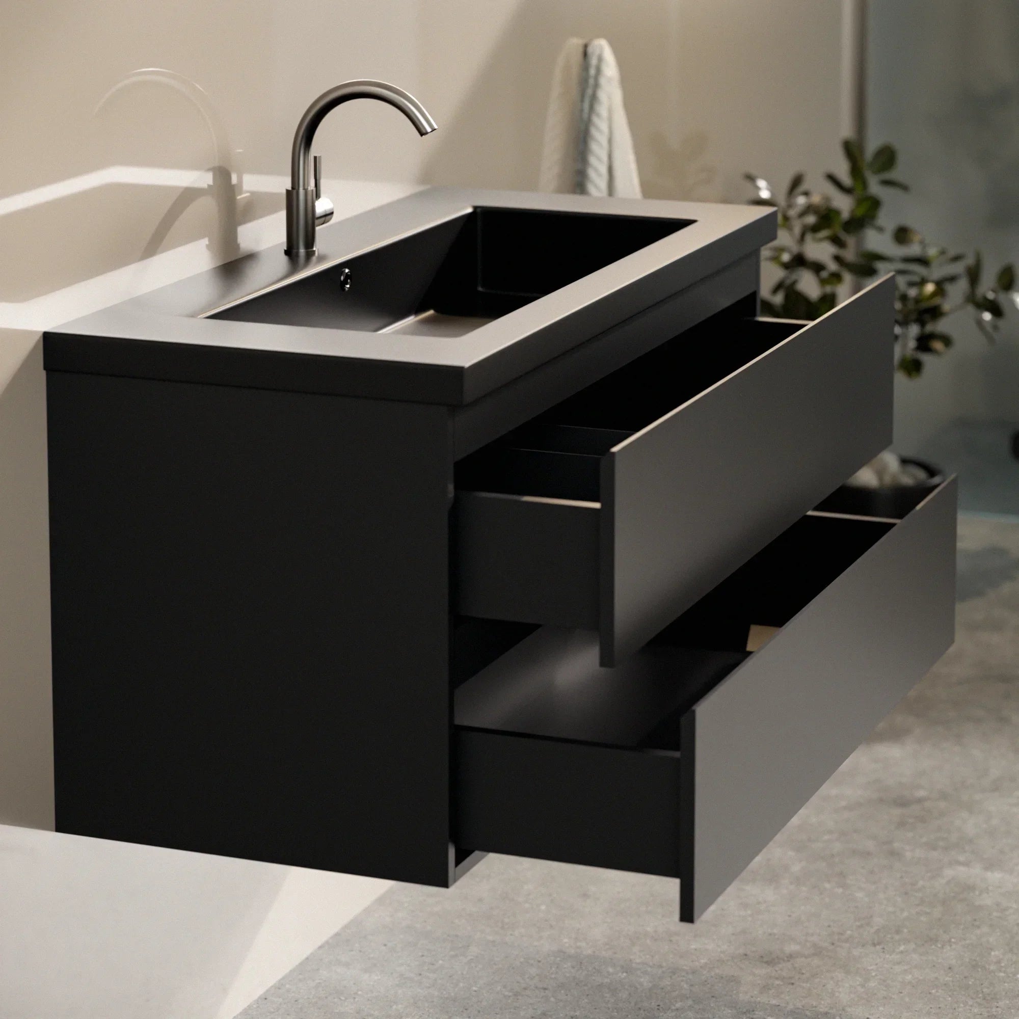 Ensemble meuble vasque Novara – 100 cm – Noir Mat – Lavabo Noir