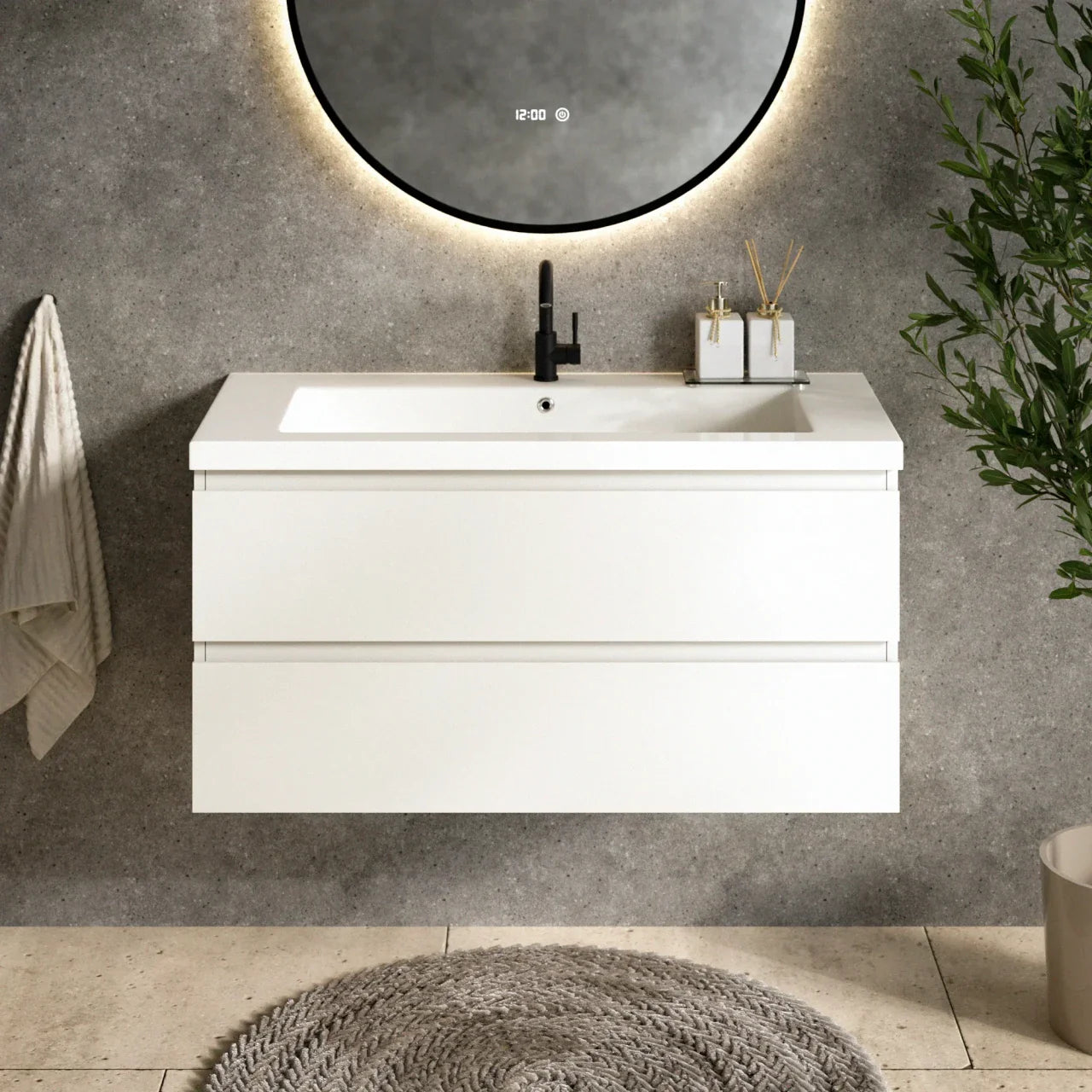 Meuble de salle de bain Sena - 100 cm - Blanc - Lavabo Blanc