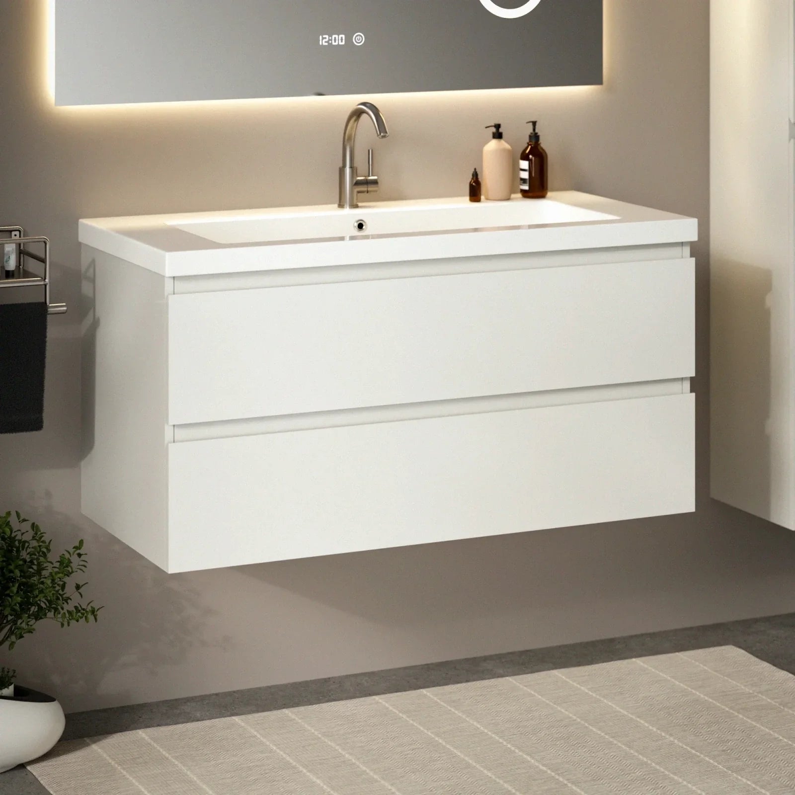 Meuble de salle de bain Sena - 100 cm - Blanc - Lavabo Blanc