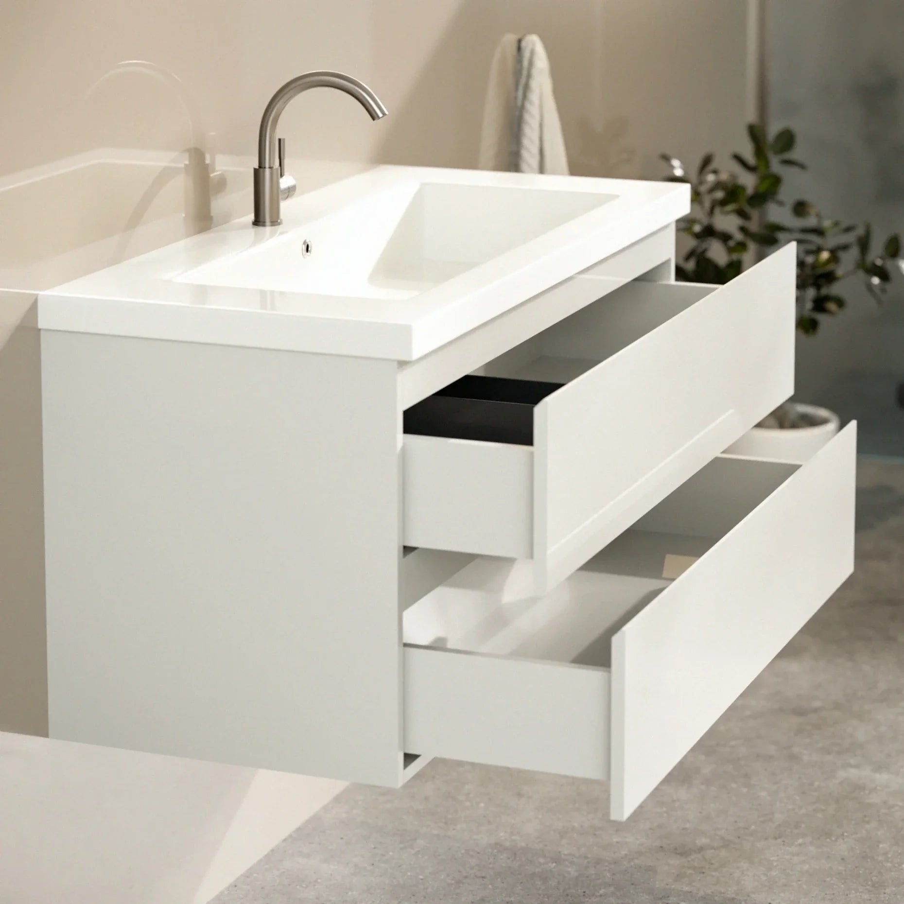 Ensemble meuble vasque London – 100 cm – Blanc – Lavabo blanc
