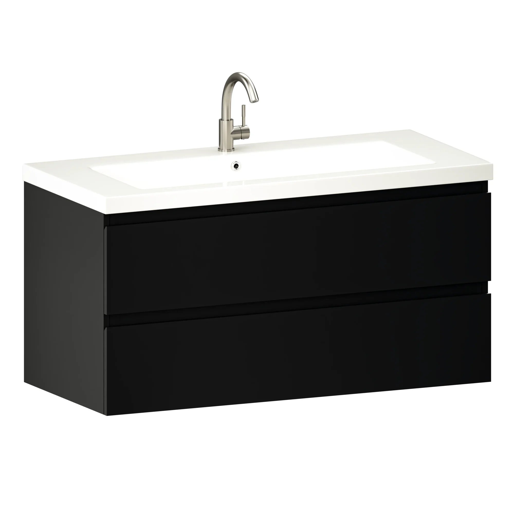 Meuble de salle de bain Sena - 100 cm - Noir mat - Vasque blanche