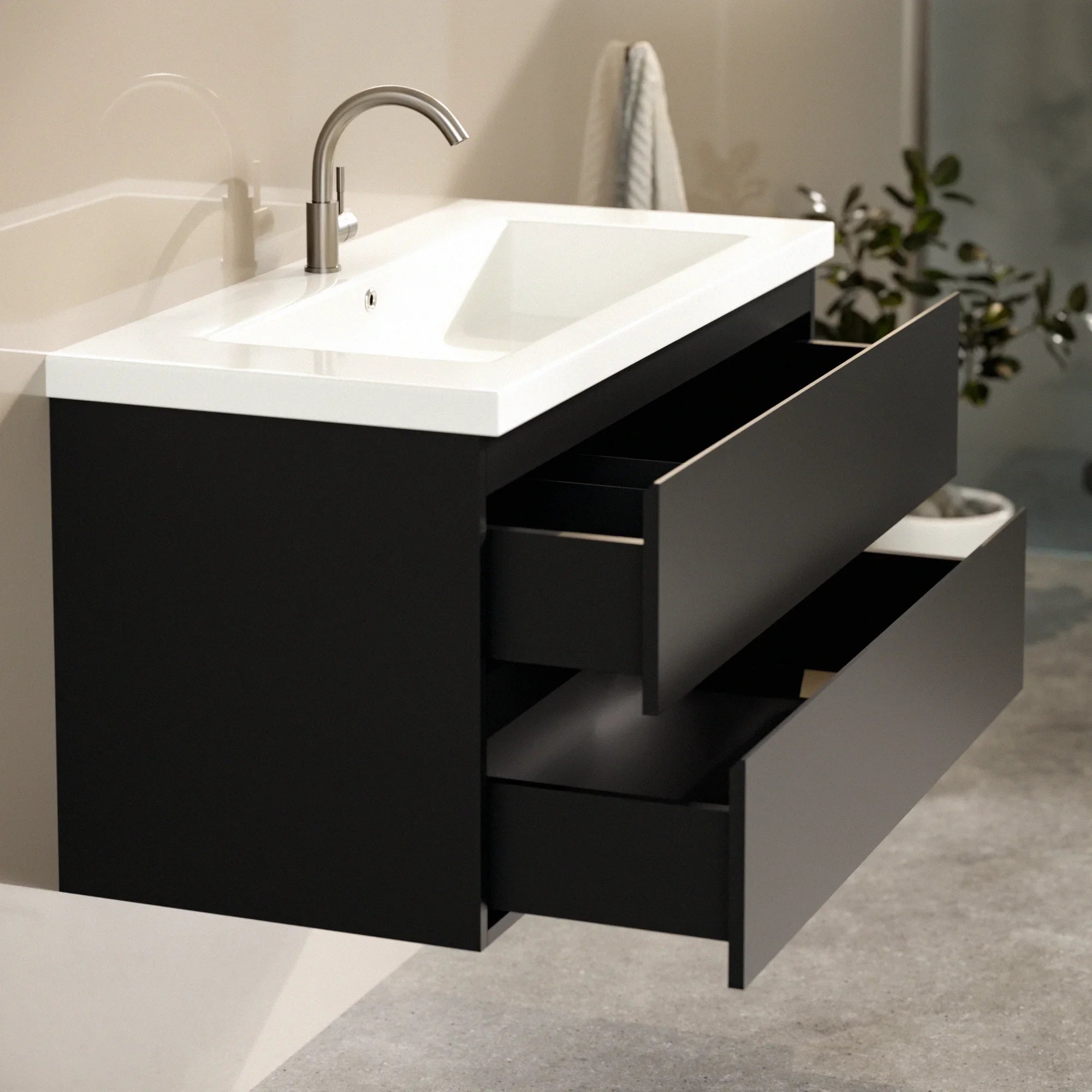 Ensemble meuble vasque Lunaro – 100 cm – Noir Mat – Lavabo Blanc