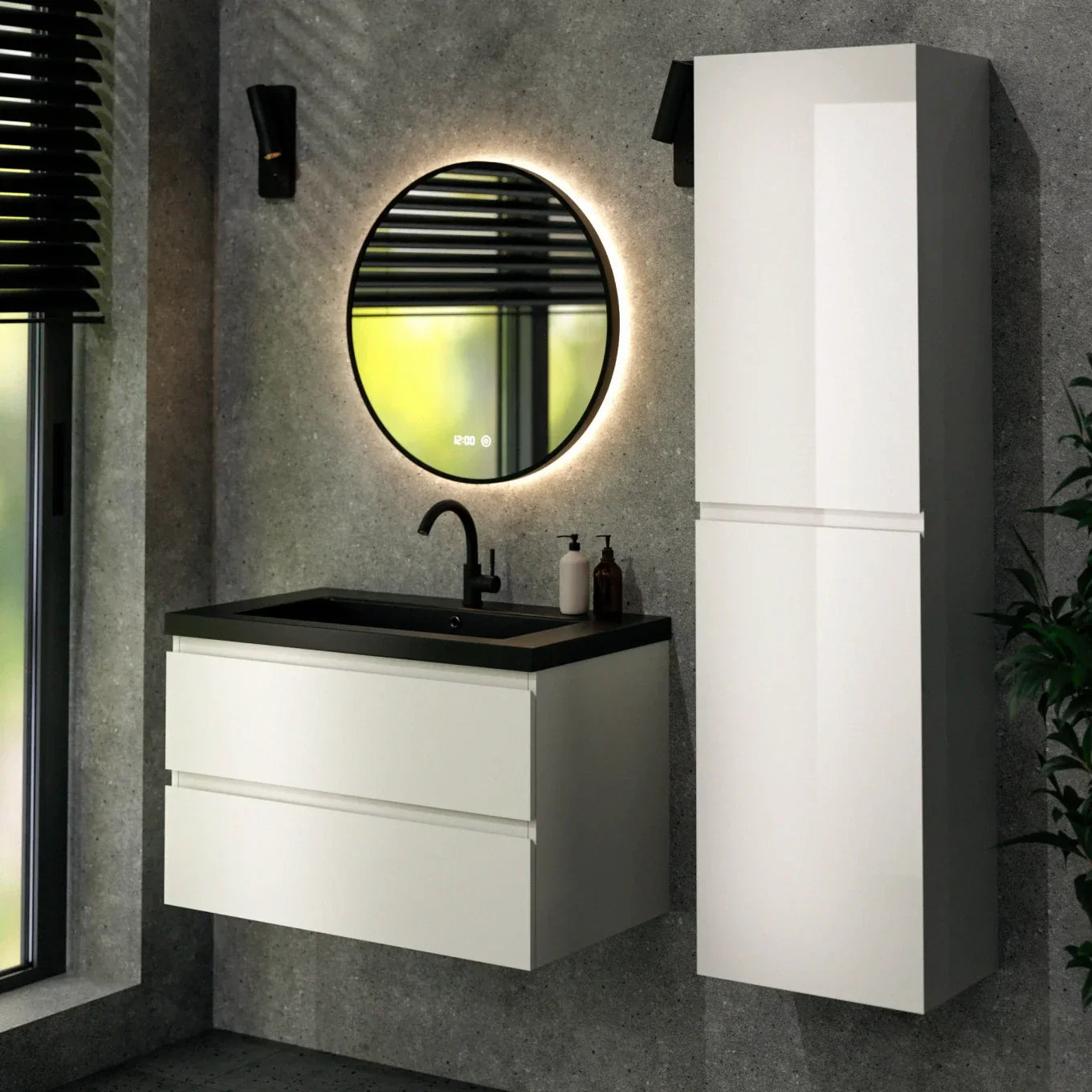 Ensemble meuble vasque Paris – 80 cm – Blanc – Lavabo Noir