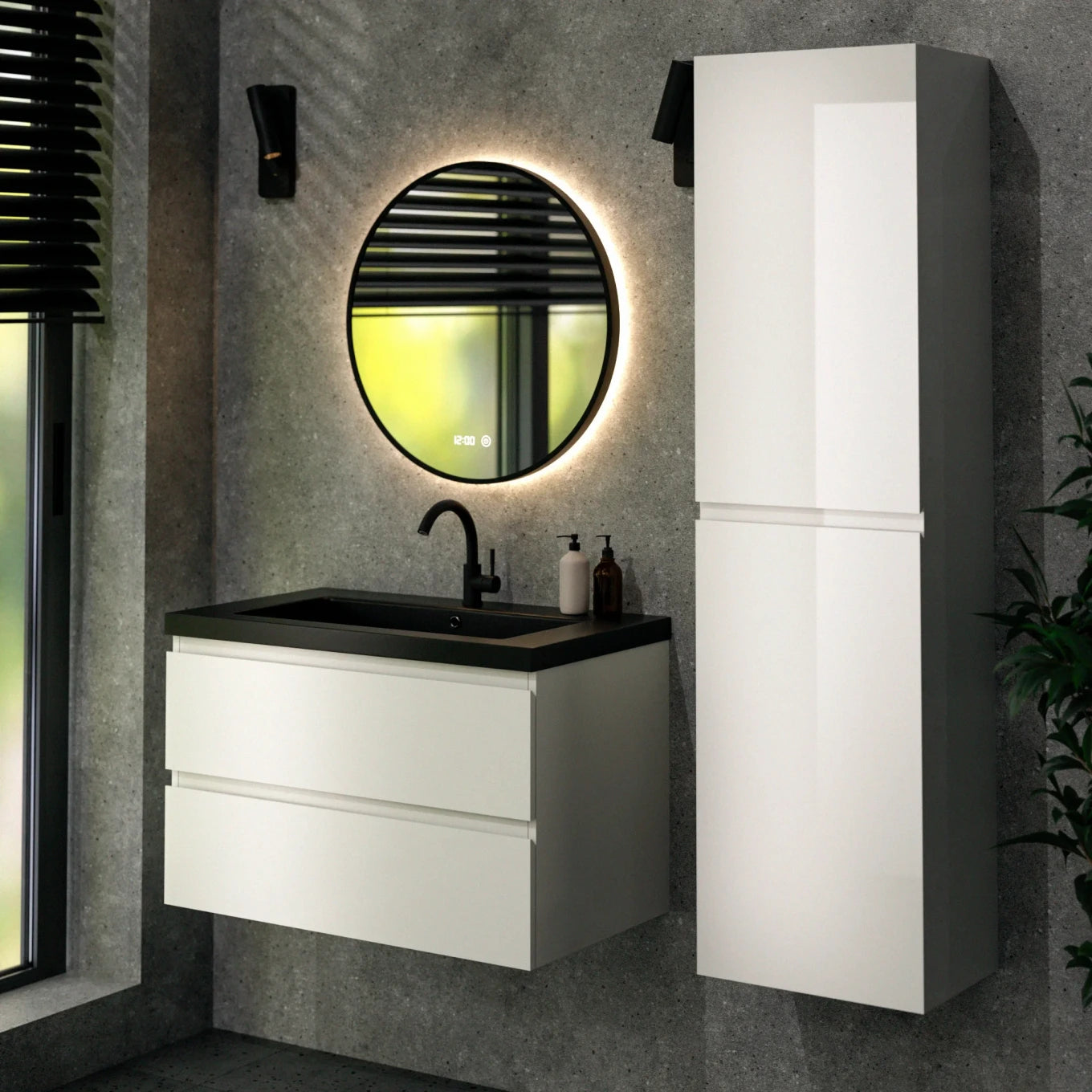 Meuble de salle de bain Sova - 80 cm - Blanc - Vasque noire - Précommander