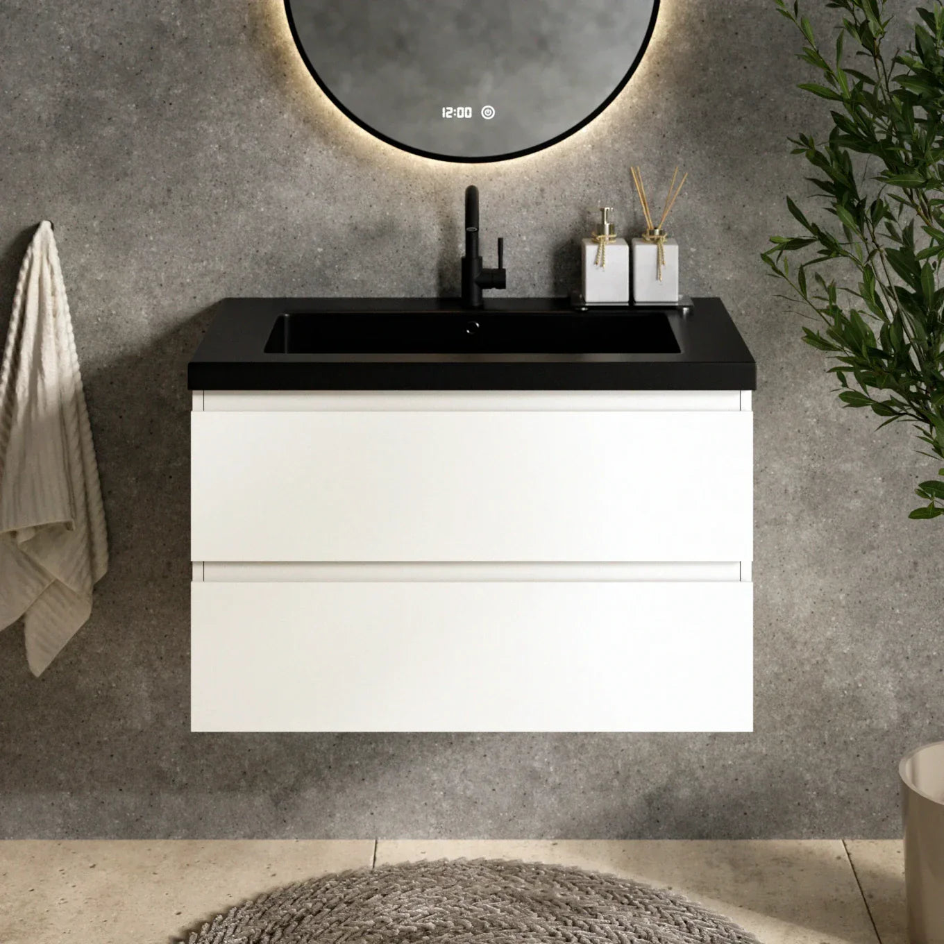Ensemble meuble vasque Paris – 80 cm – Blanc – Lavabo Noir