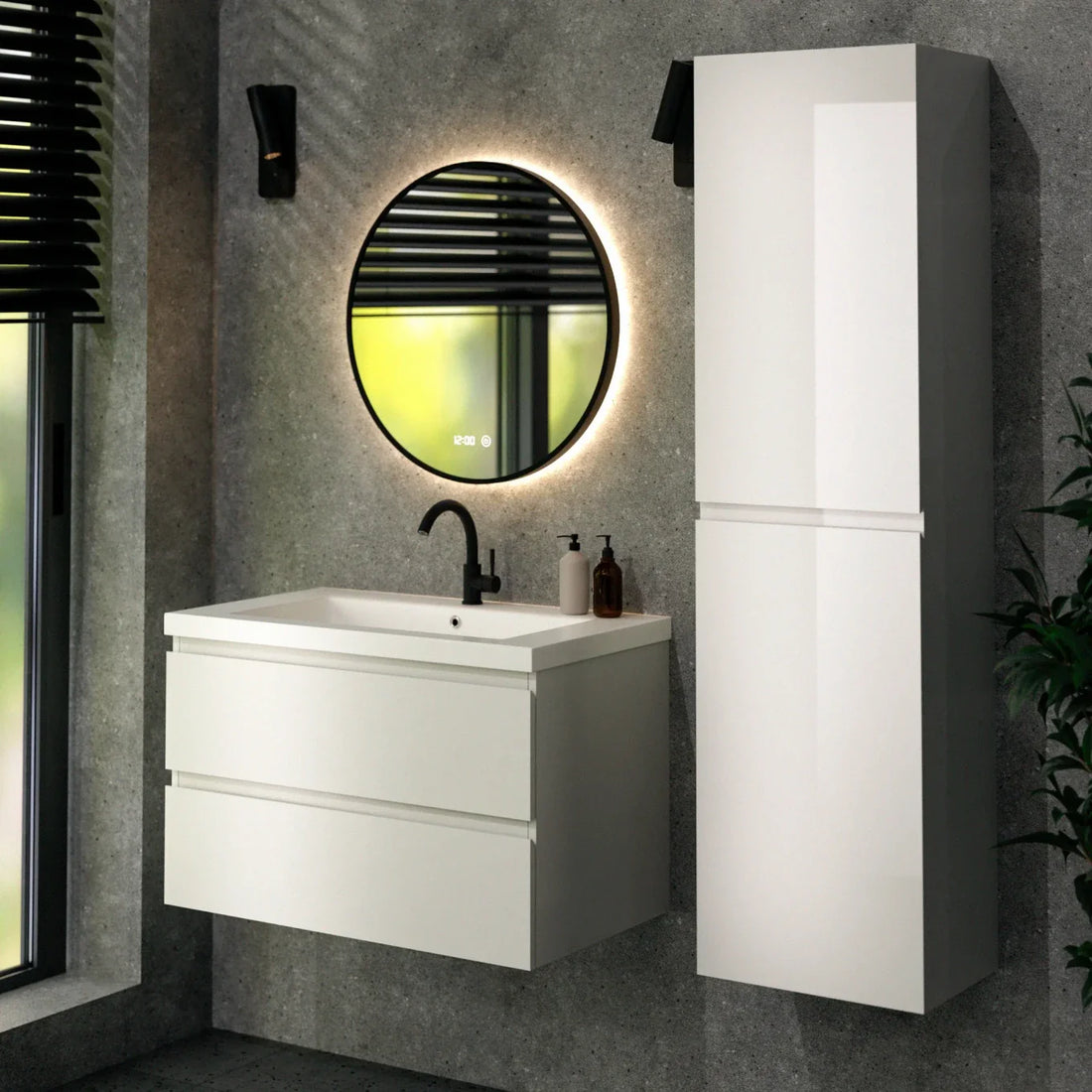 Ensemble de Meubles de salle de bain London – 80 cm – Blanc – Lavabo Blanc