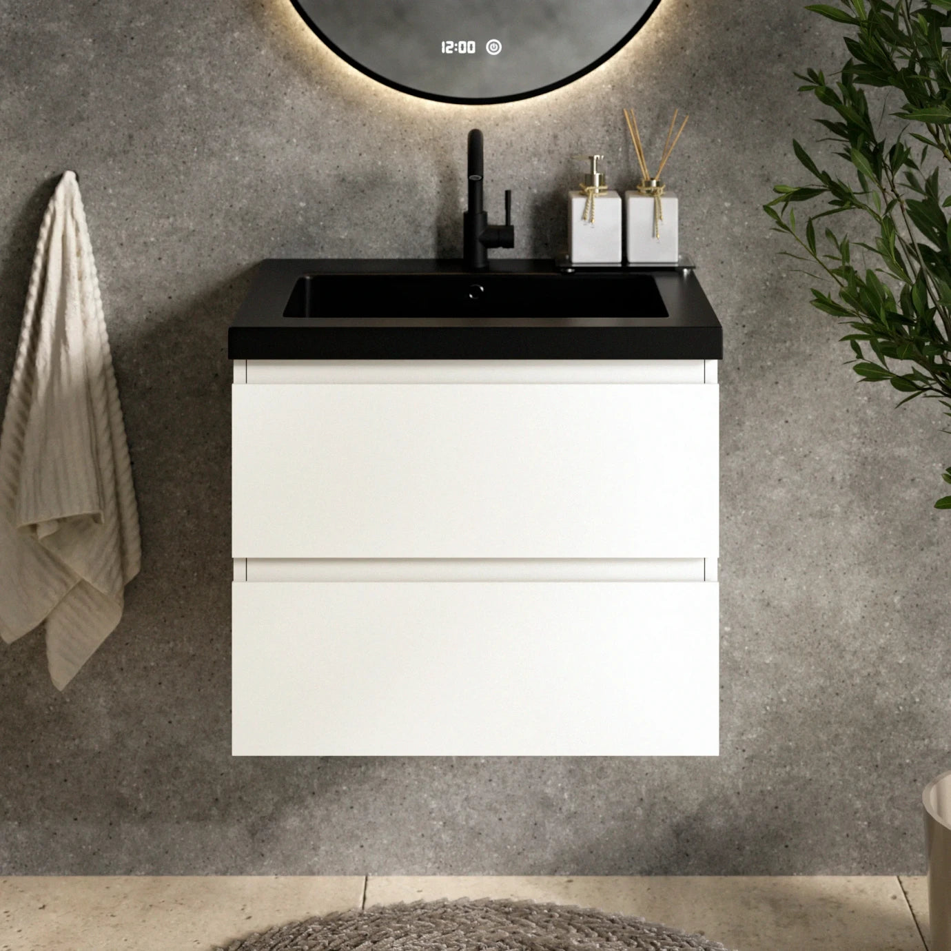 Meuble de salle de bain Karo - 60 cm - Blanc - Vasque noire