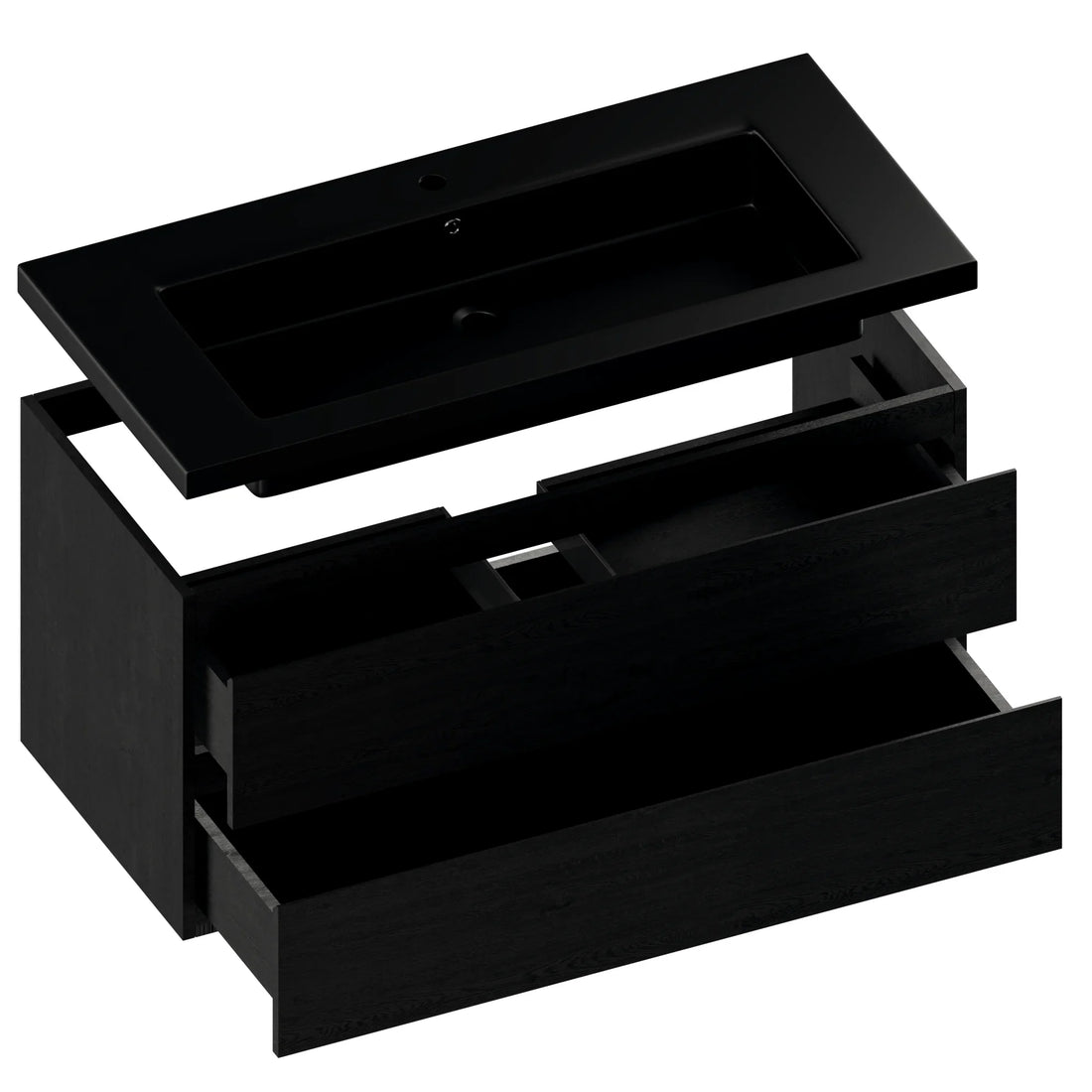 Meuble de salle de bain Sena - 100 cm - Chêne Noir - Lavabo Noir