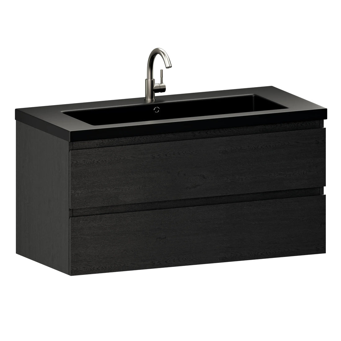 Meuble de salle de bain Sena - 100 cm - Chêne Noir - Lavabo Noir
