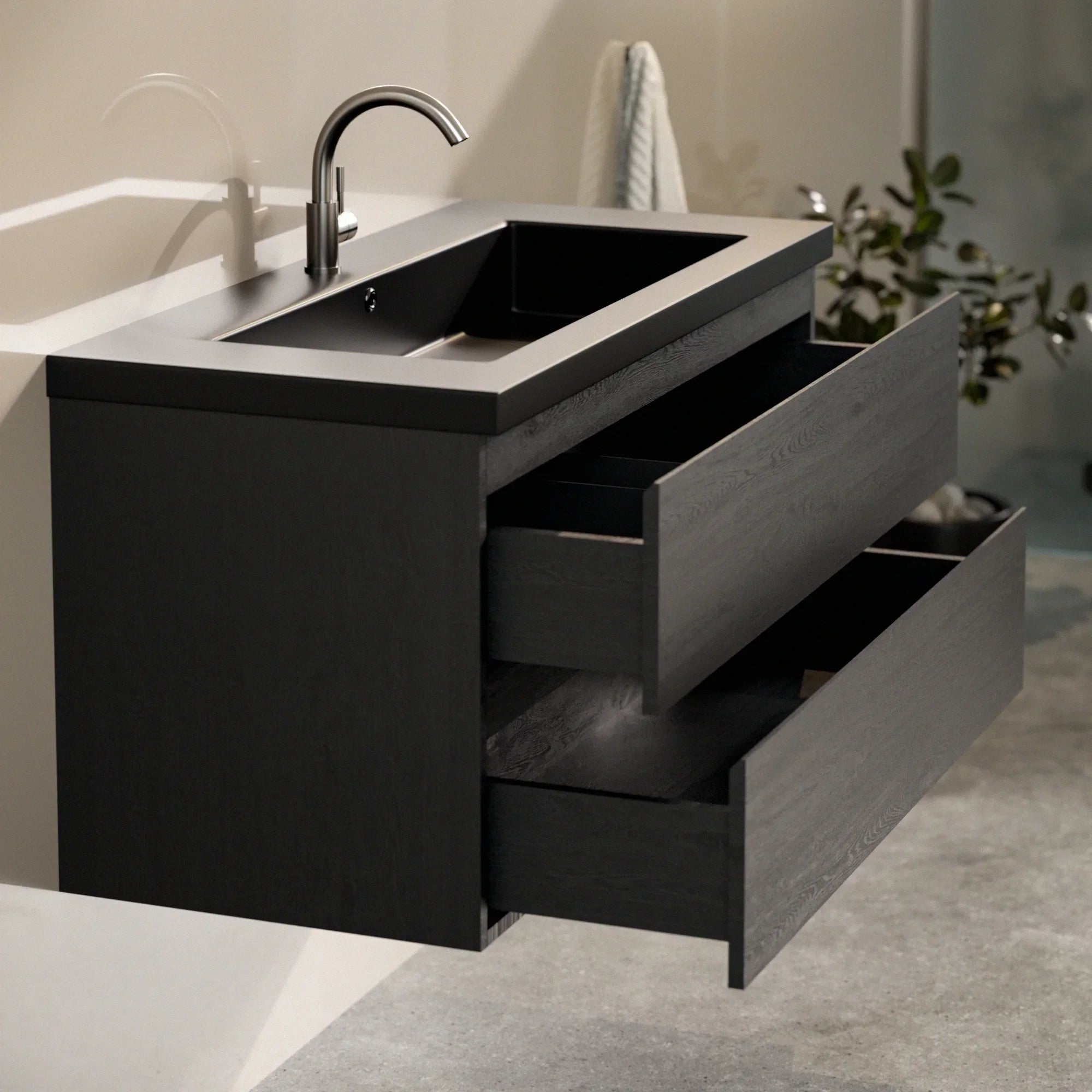 Ensemble meuble vasque Imperial – 100 cm – Chêne Noir – Lavabo Noir