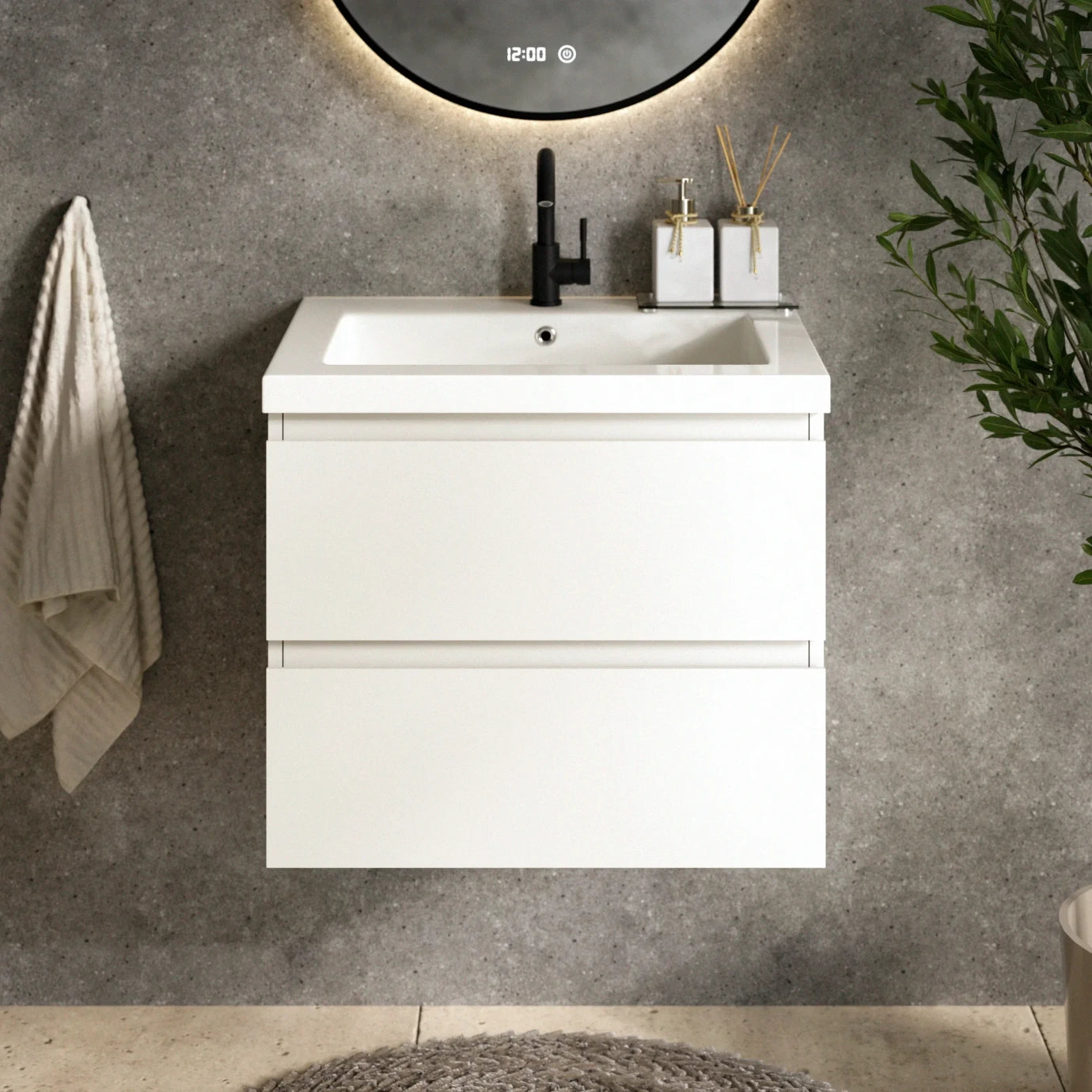 Meuble de salle de bain Karo - 60 cm - Blanc - Vasque blanche