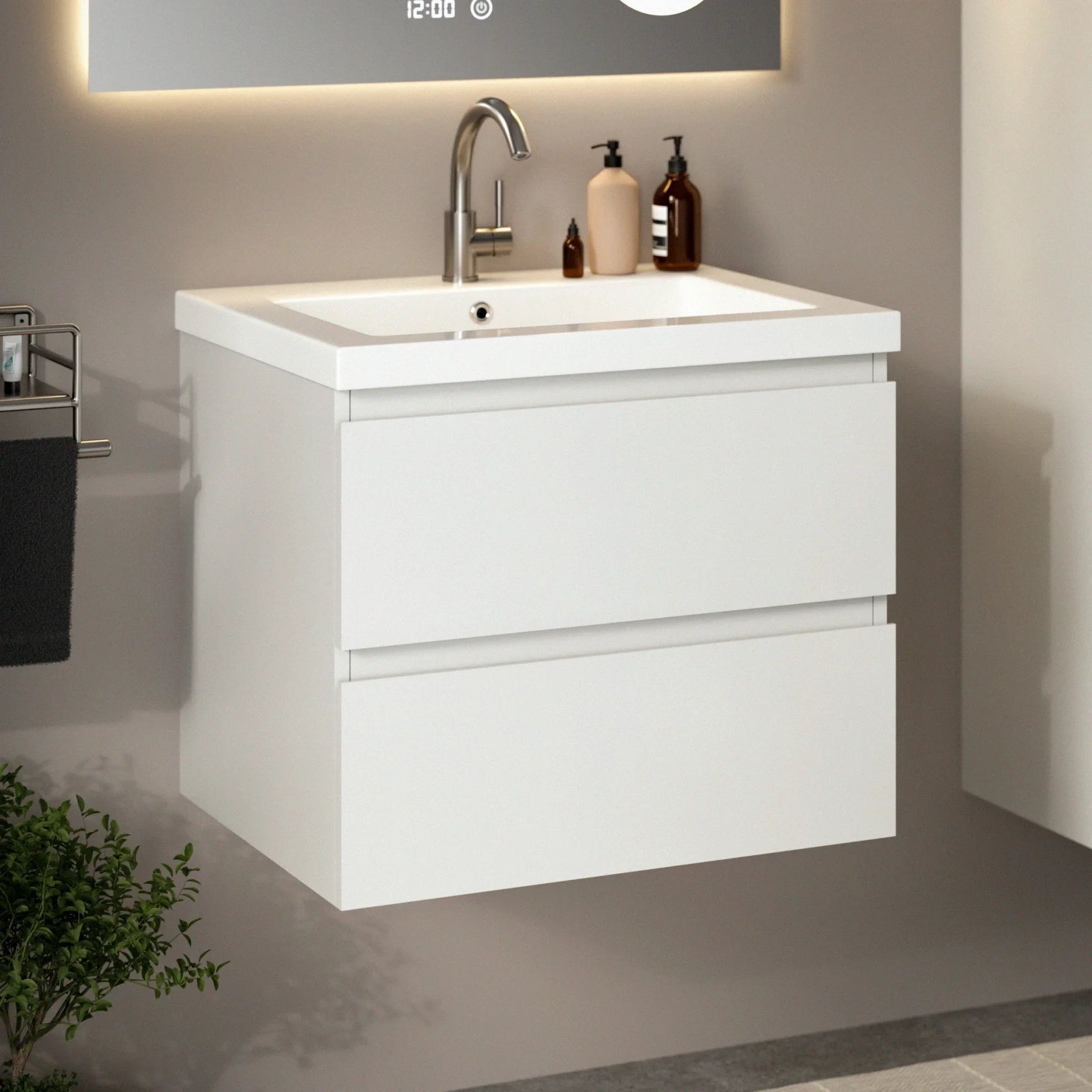 Meuble de salle de bain Karo - 60 cm - Blanc - Vasque blanche