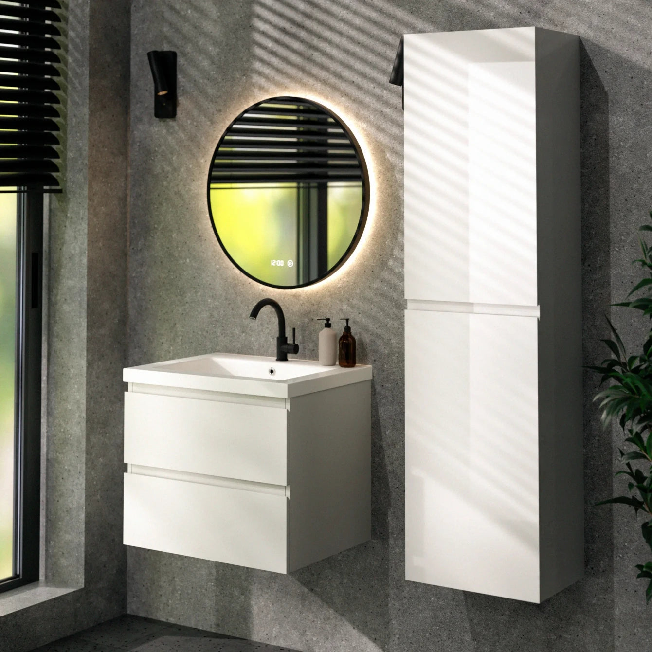 Meuble de salle de bain Karo - 60 cm - Blanc - Vasque blanche