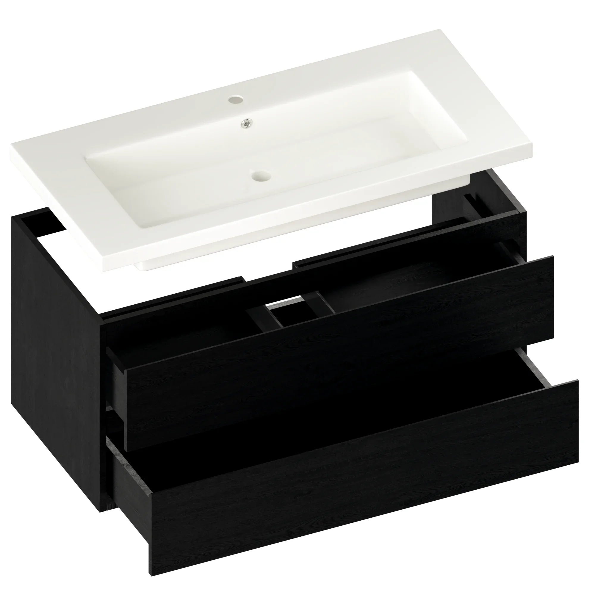 Meuble de salle de bain Sena - 100 cm - Chêne noir - Vasque blanche