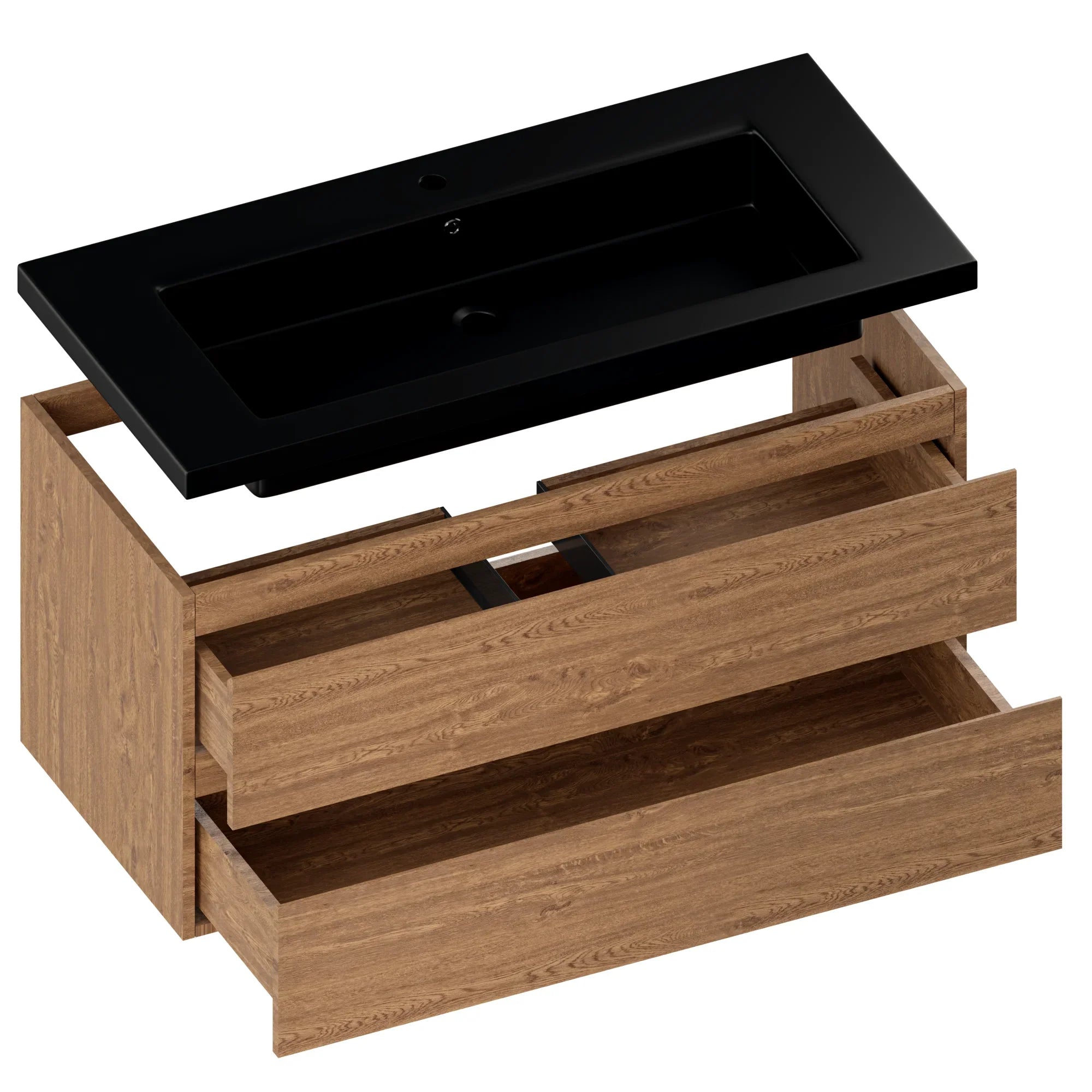 Meuble de salle de bain Sena - 100 cm - Chêne chaud - Vasque noire