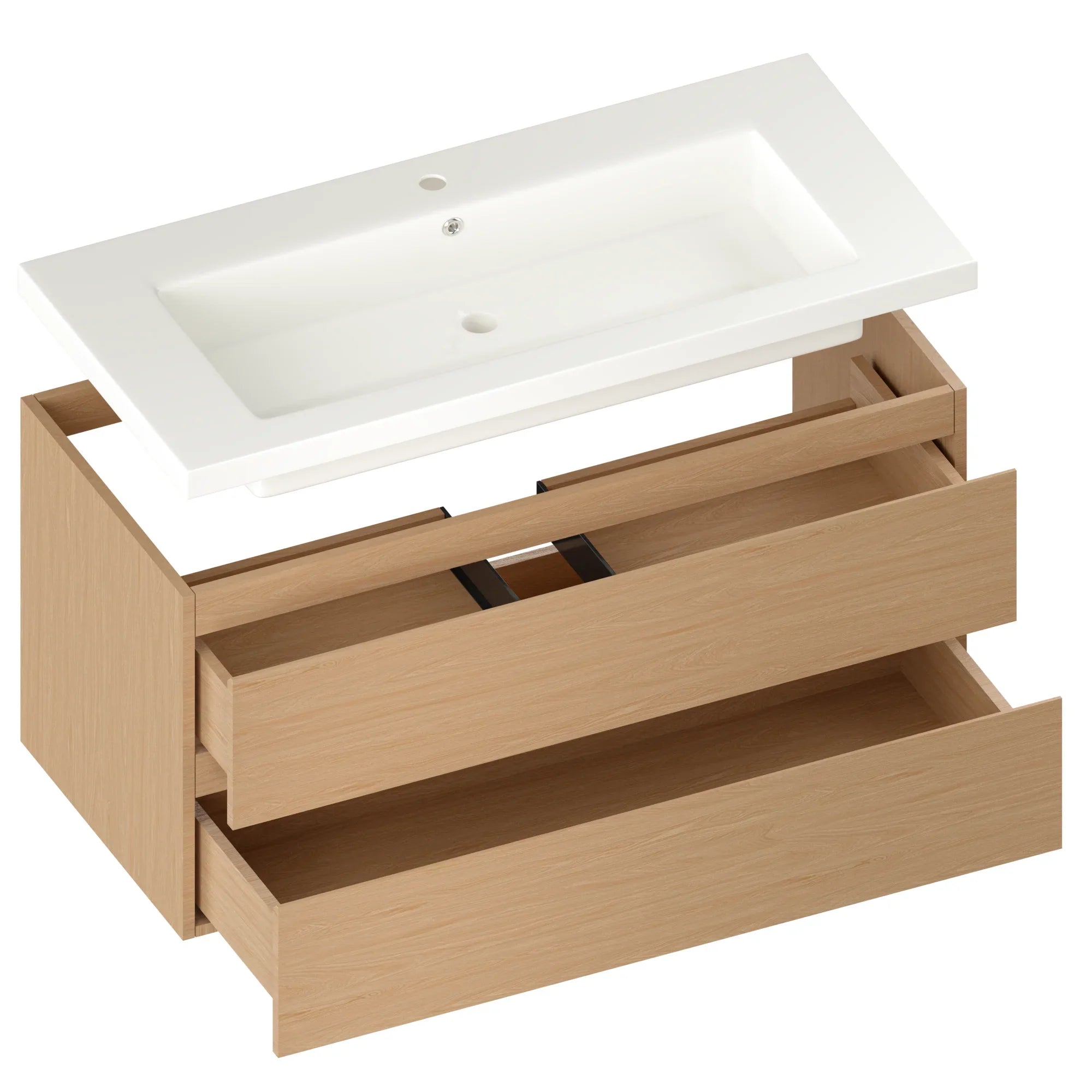 Meuble de salle de bain Sena - 100 cm - Chêne clair - Vasque blanche - Précommander