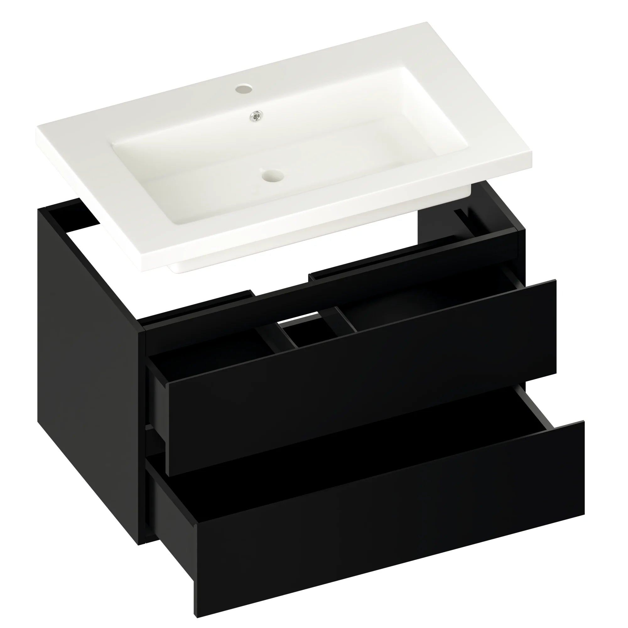 Meuble de salle de bain Sova - 80 cm - Noir mat - Vasque blanche