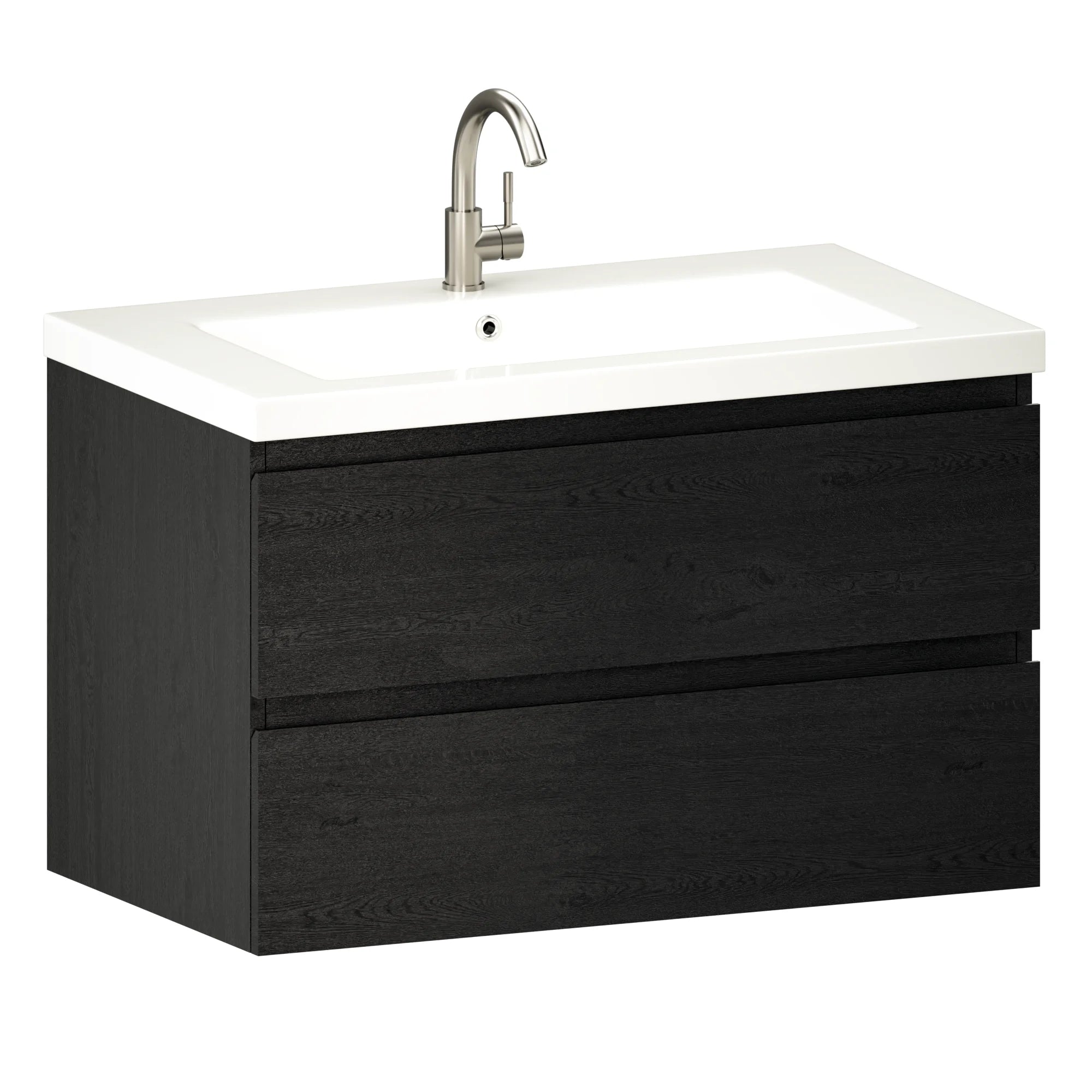 Meuble de salle de bain Sova - 80 cm - Chêne noir - Vasque blanche - Précommander