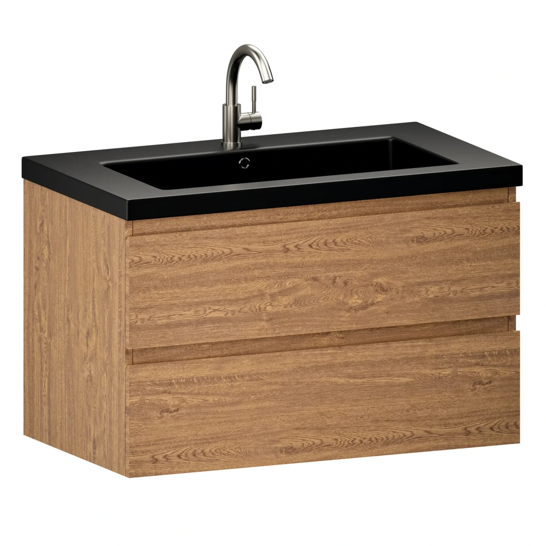 Meuble de salle de bain Sova - 80 cm - Chêne Chaud - Lavabo Noir