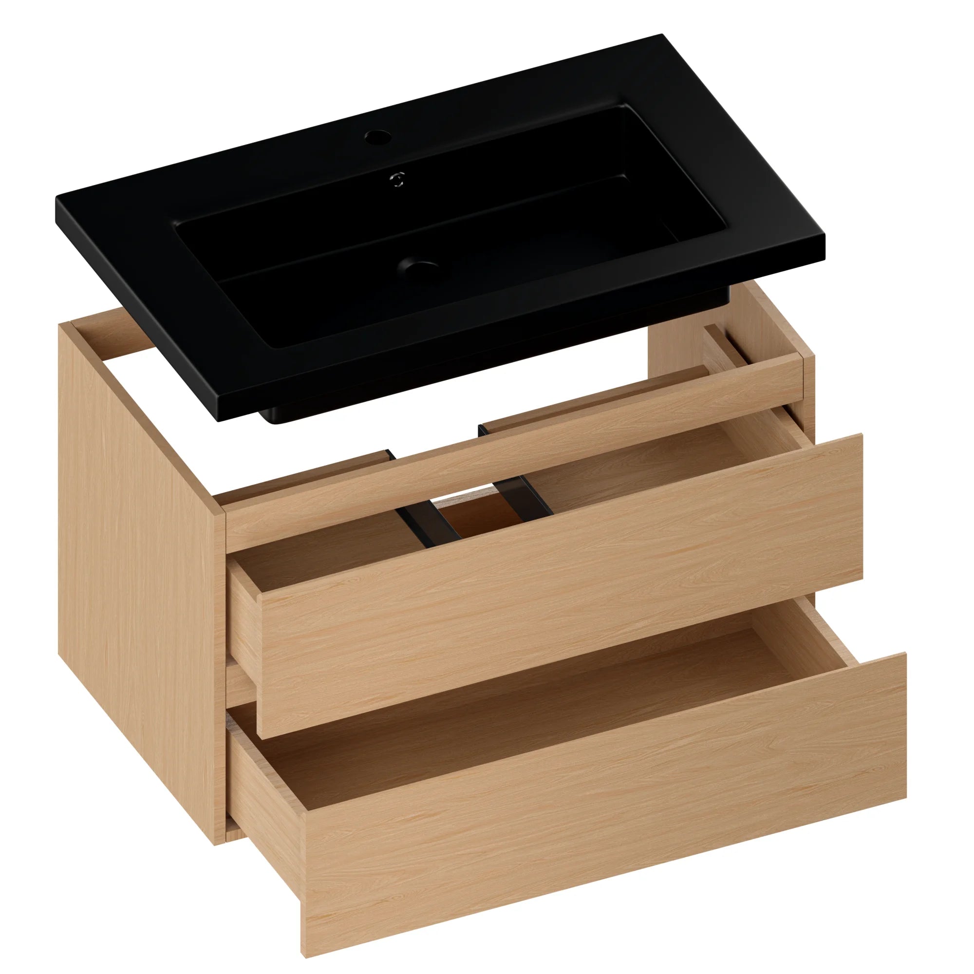 Meuble de salle de bain Sova - 80 cm - Chêne clair - Vasque noire