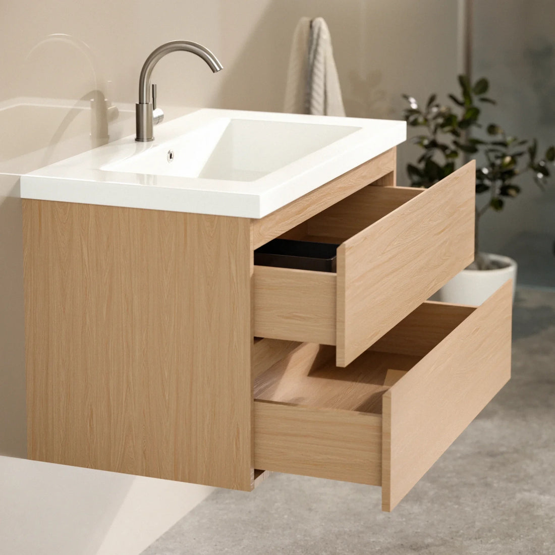 Meuble de salle de bain Sova - 80 cm - Chêne Clair - Lavabo Blanc