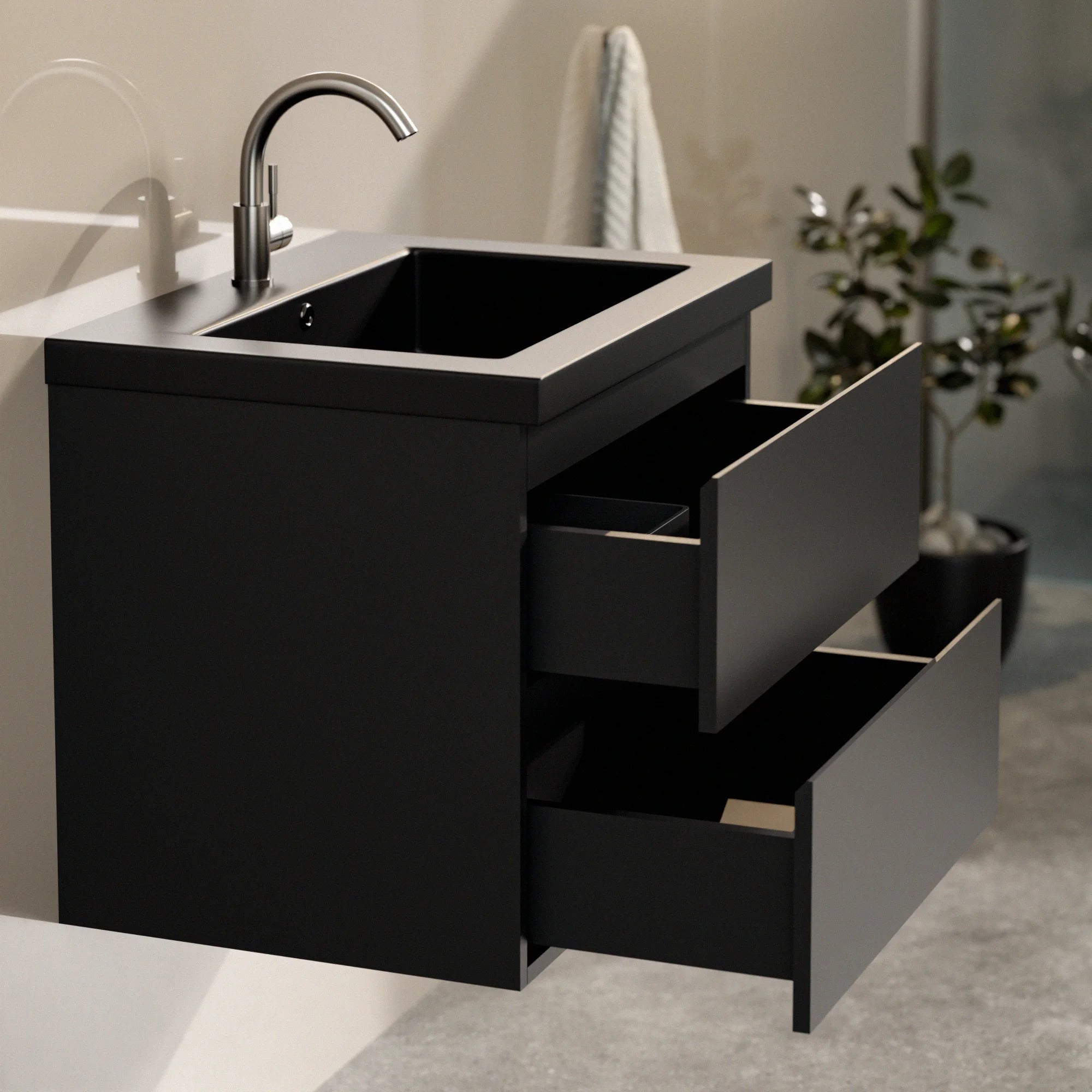 Meuble de salle de bain Karo - 60 cm - Noir mat - Vasque noire