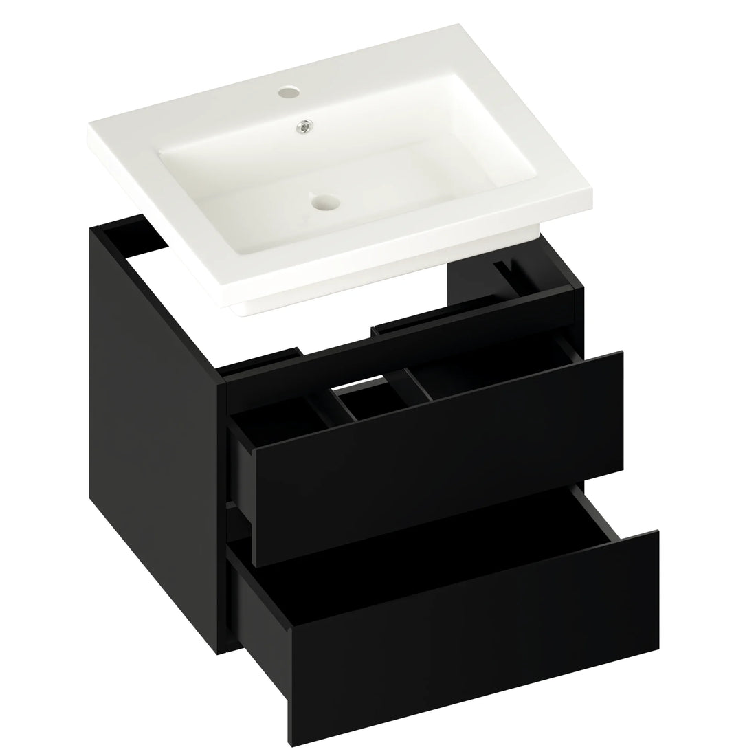Meuble de salle de bain Karo - 60 cm - Noir Mat - Lavabo Blanc