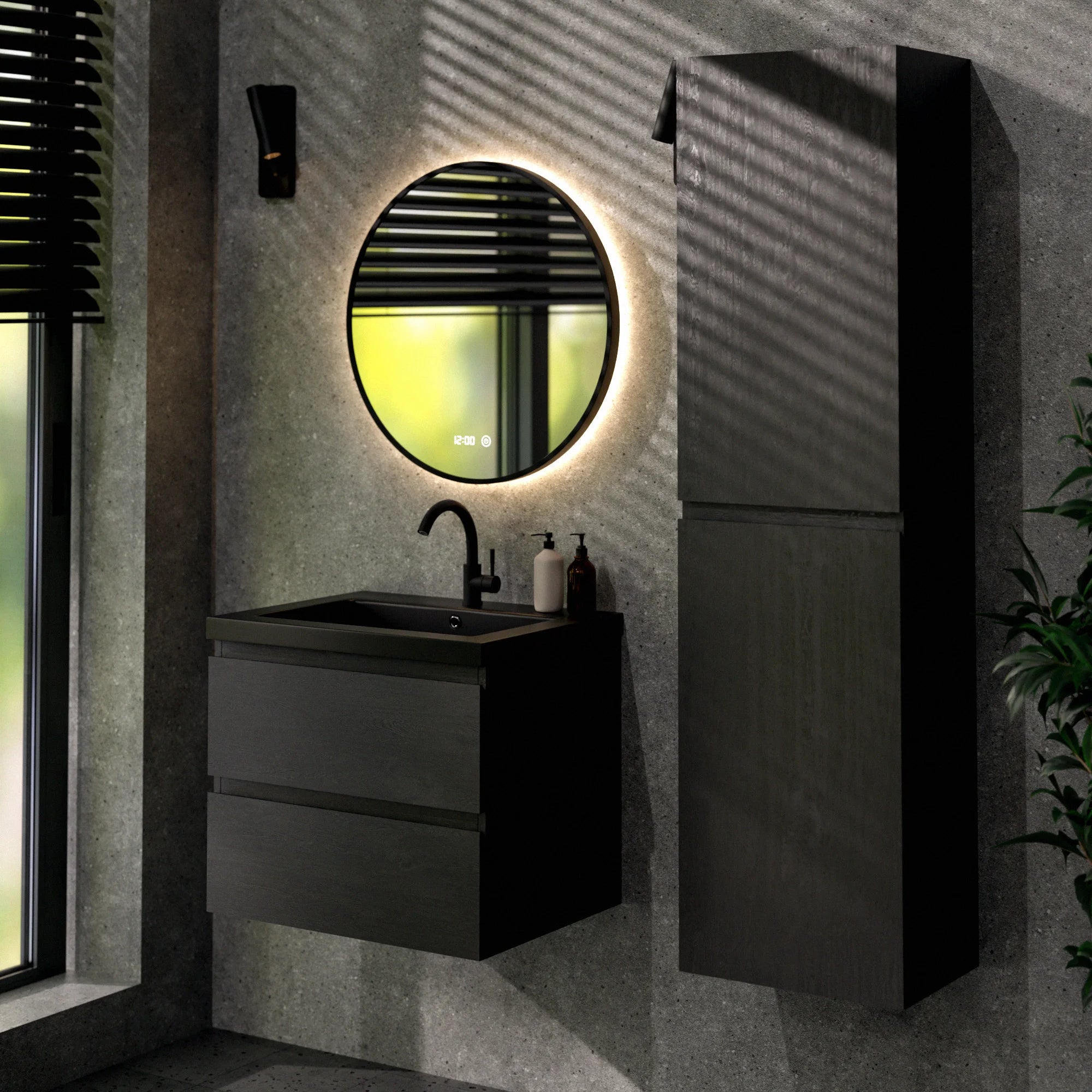 Meuble de salle de bain Karo - 60 cm - Chêne noir - Vasque noire