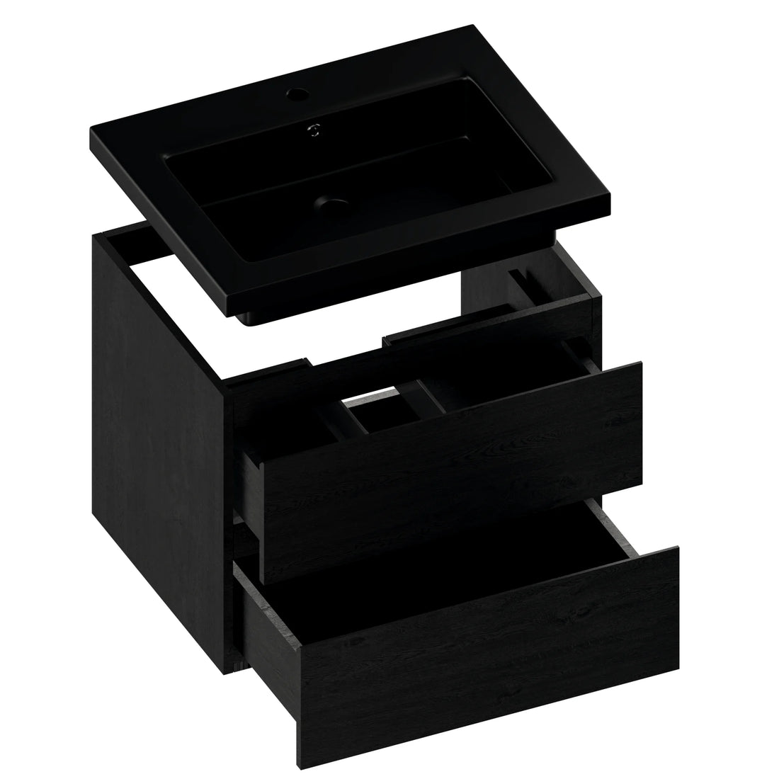 Meuble de salle de bain Karo - 60 cm - Chêne Noir - Lavabo Noir