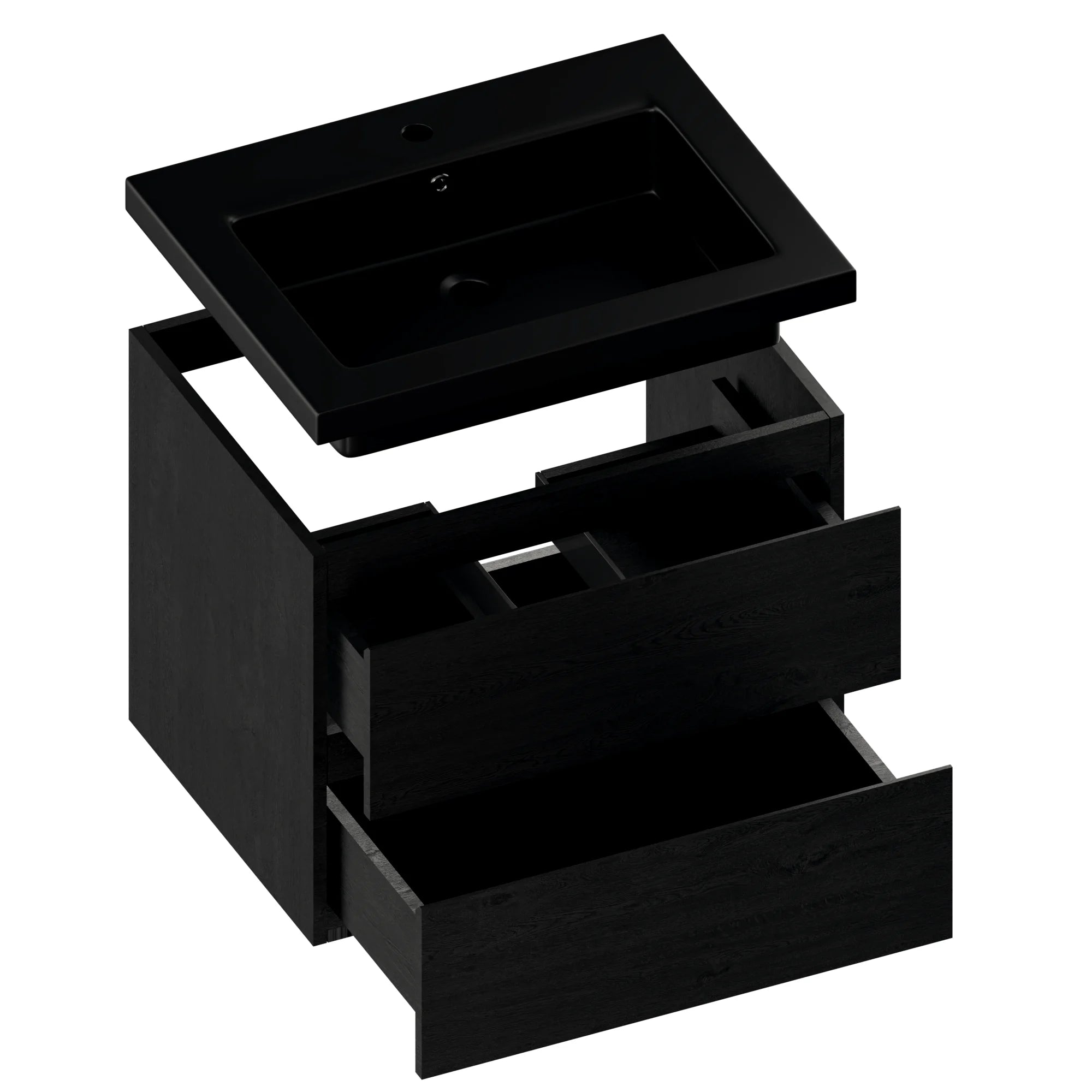 Meuble de salle de bain Karo - 60 cm - Chêne noir - Vasque noire