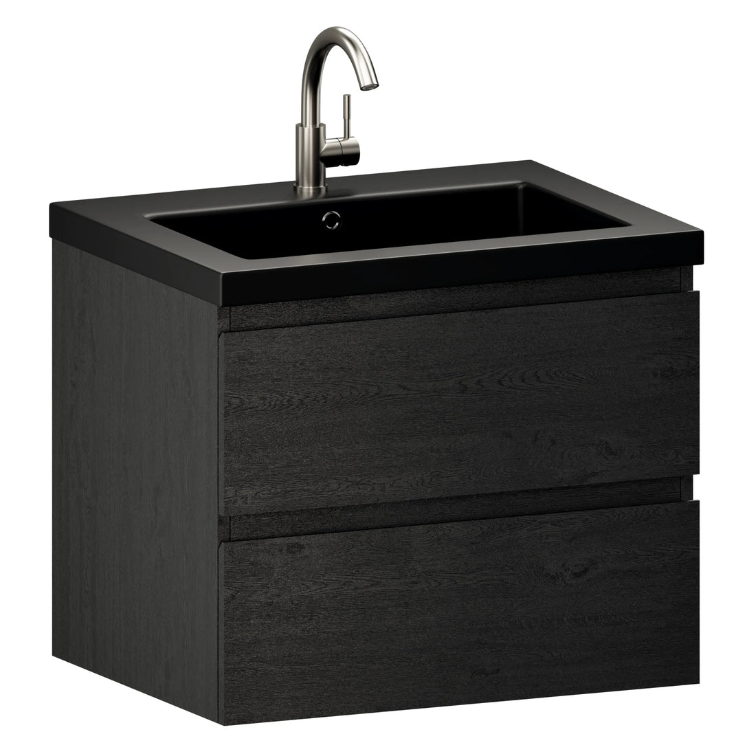 Meuble de salle de bain Karo - 60 cm - Chêne Noir - Lavabo Noir