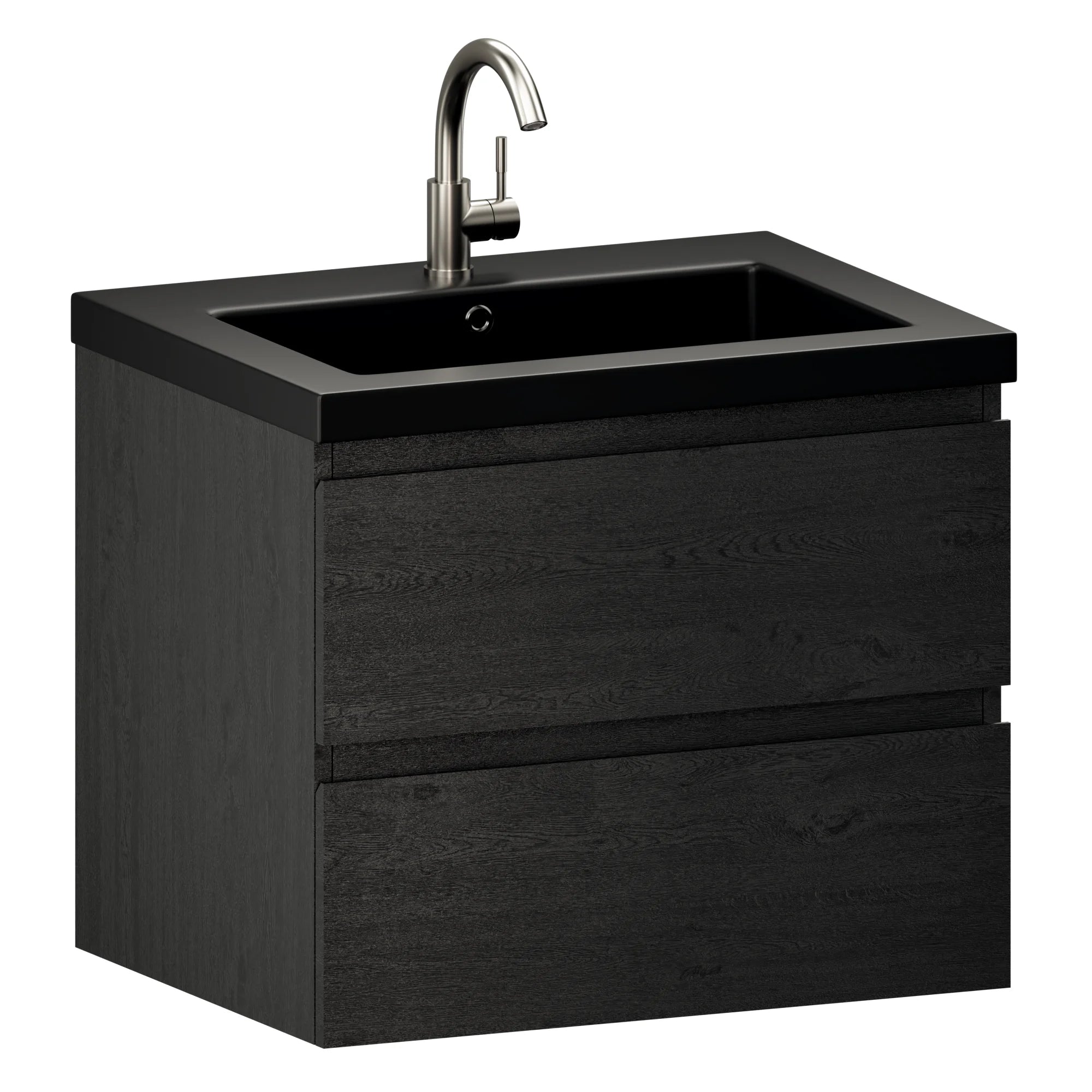 Meuble de salle de bain Karo - 60 cm - Chêne noir - Vasque noire