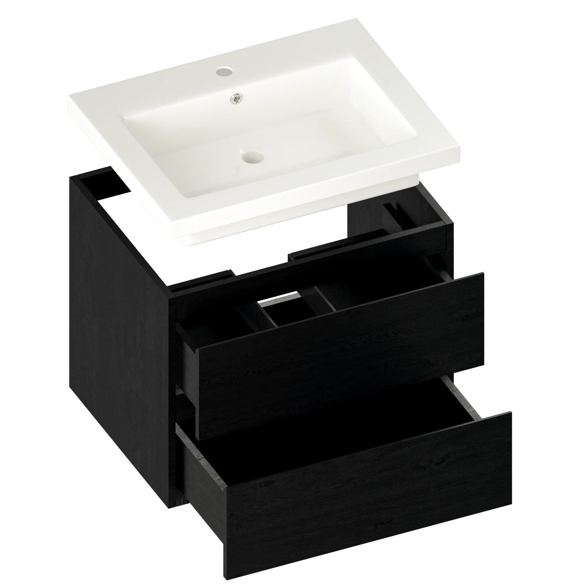 Meuble de salle de bain Karo - 60 cm - Chêne noir - Vasque blanche - Précommander
