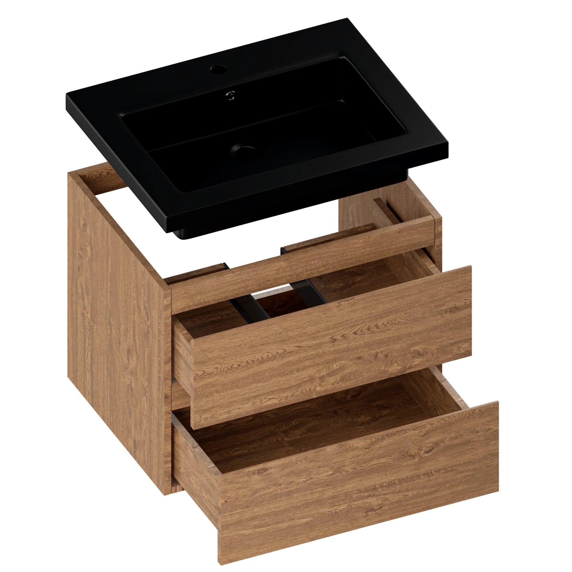 Meuble de salle de bain Karo - 60cm - Chêne Chaud - Vasque noire