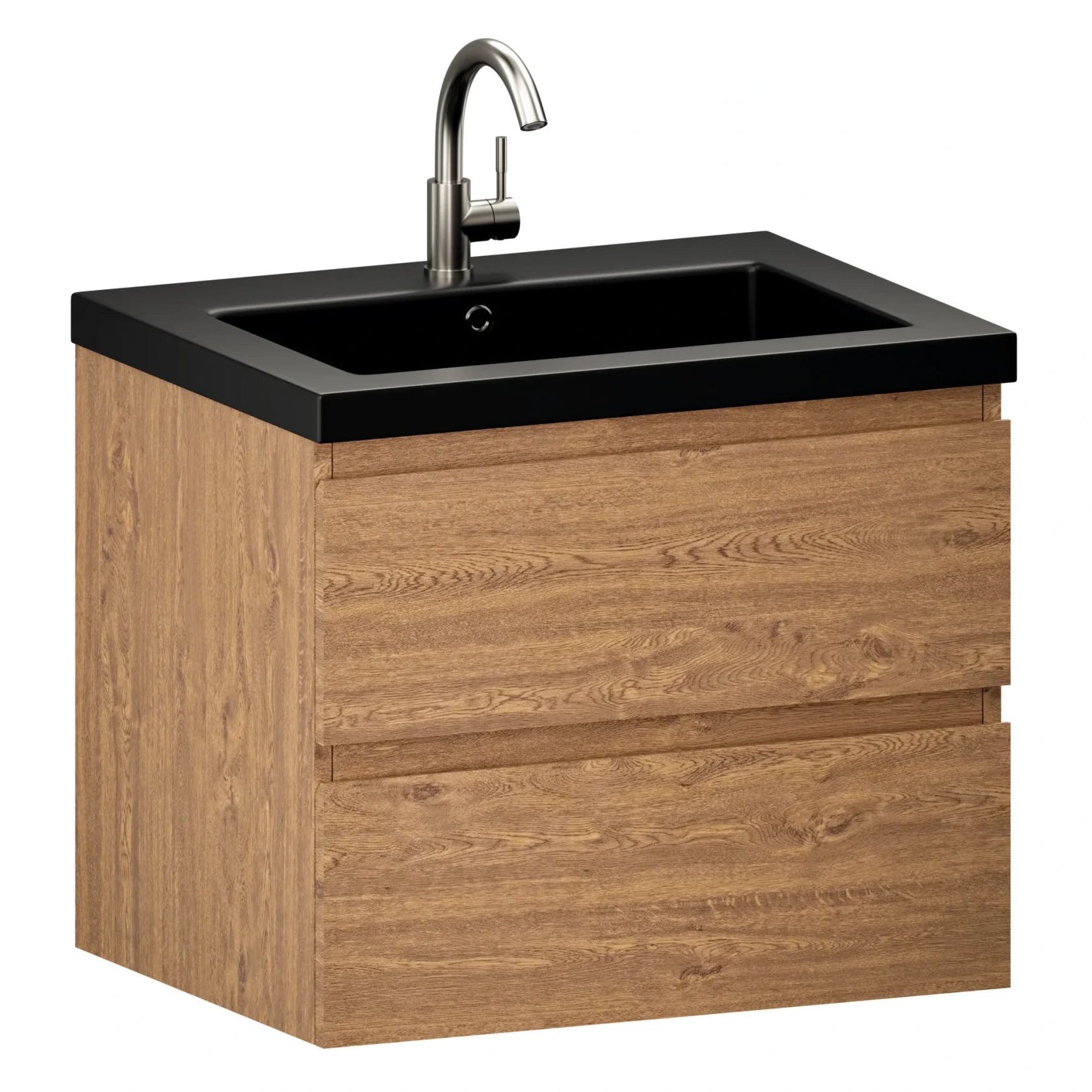 Meuble de salle de bain Karo - 60cm - Chêne Chaud - Vasque noire