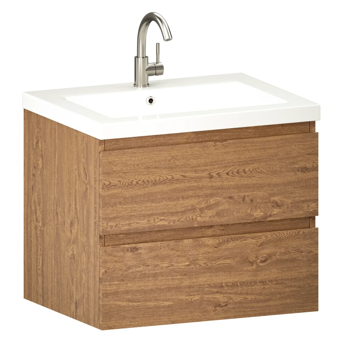 Meuble de salle de bain Karo - 60cm - Chêne Chaud - Lavabo Blanc