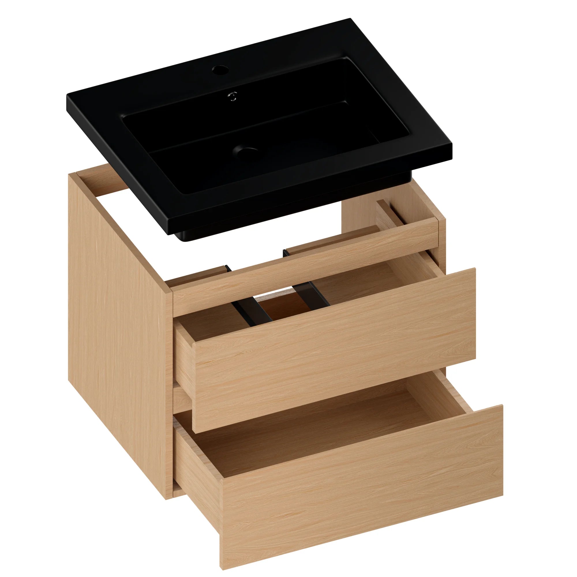 Meuble de salle de bain Karo - 60cm - Chêne Clair - Vasque noire