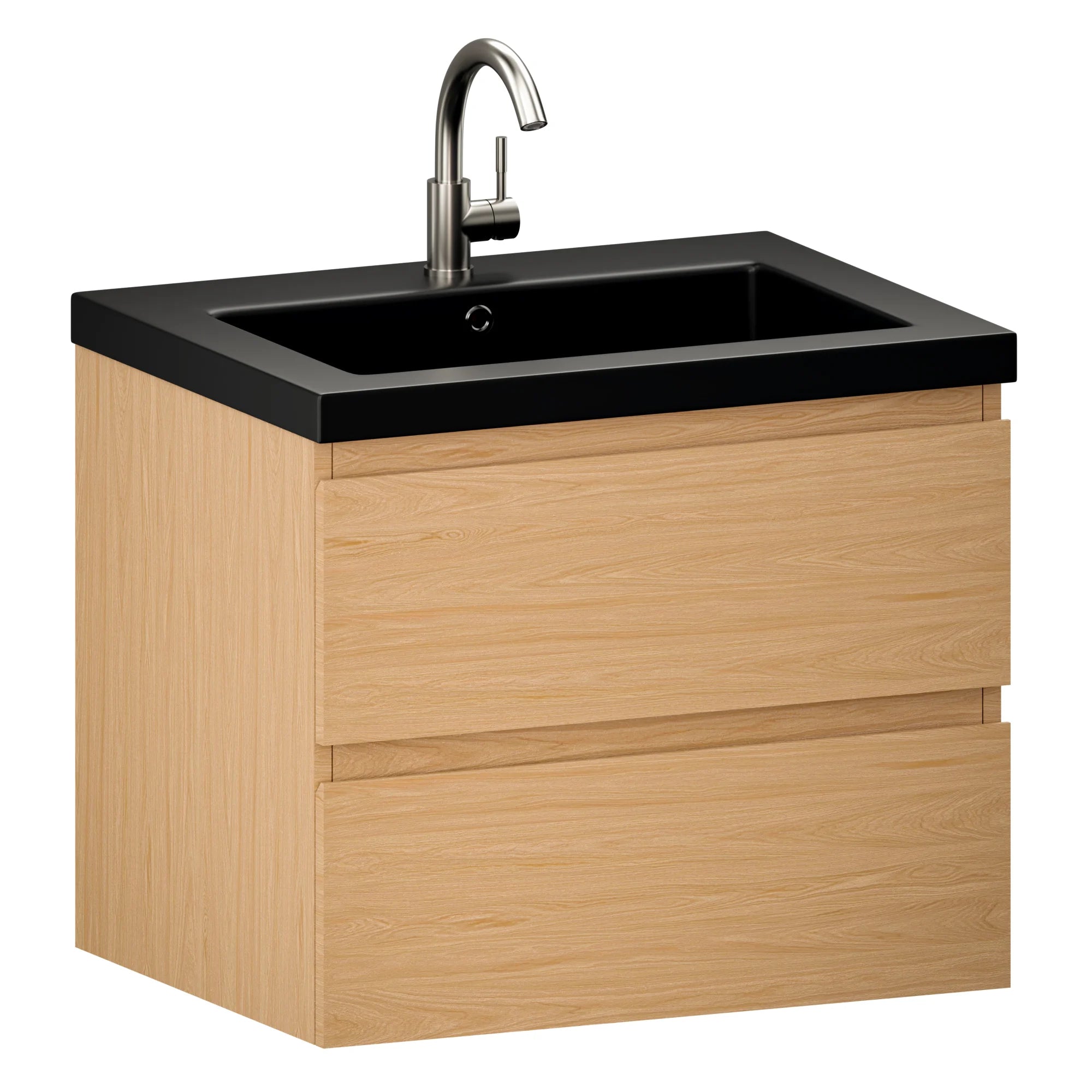 Meuble de salle de bain Karo - 60cm - Chêne Clair - Vasque noire